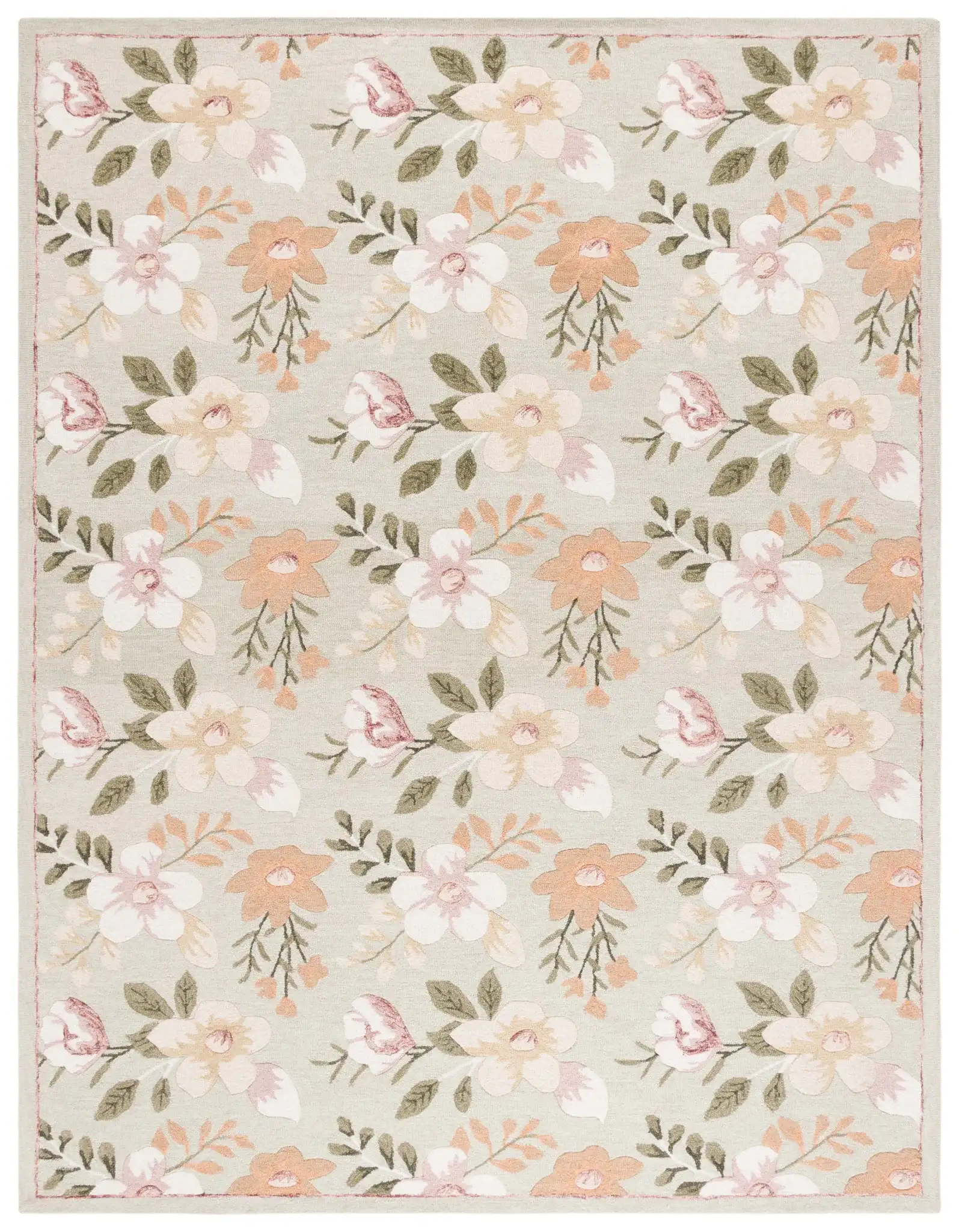 Blossom Floral Sprig Hand-Tufted Wool Rug in Sage / Ivory