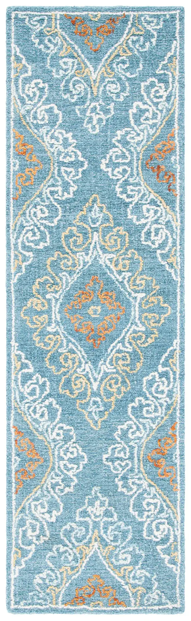 Blossom Damask Diamond Hand-Tufted Wool Rug in Blue / Yellow