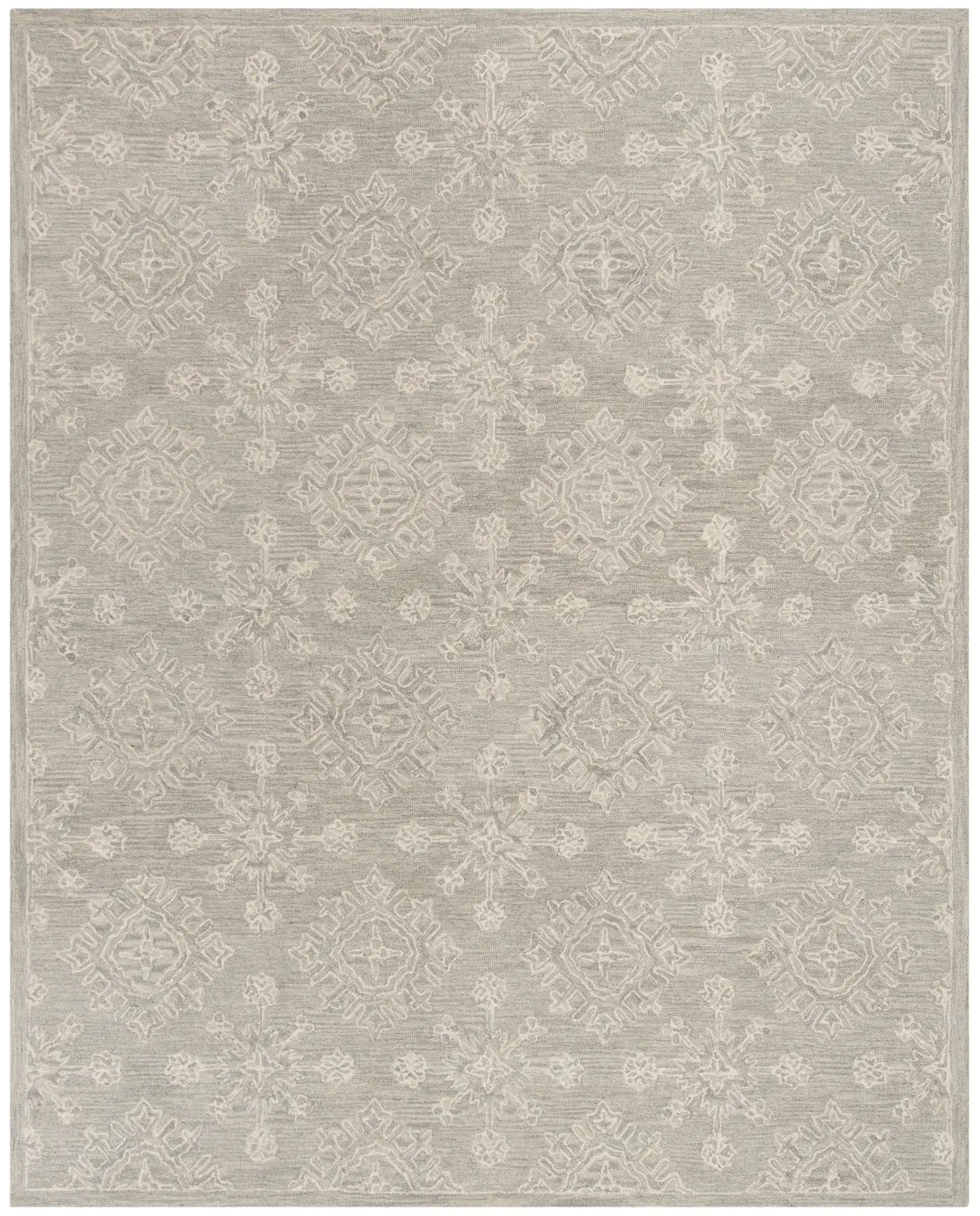 Blossom Diamond Medallion Hand-Tufted Wool Rug in Light Beige, detail view