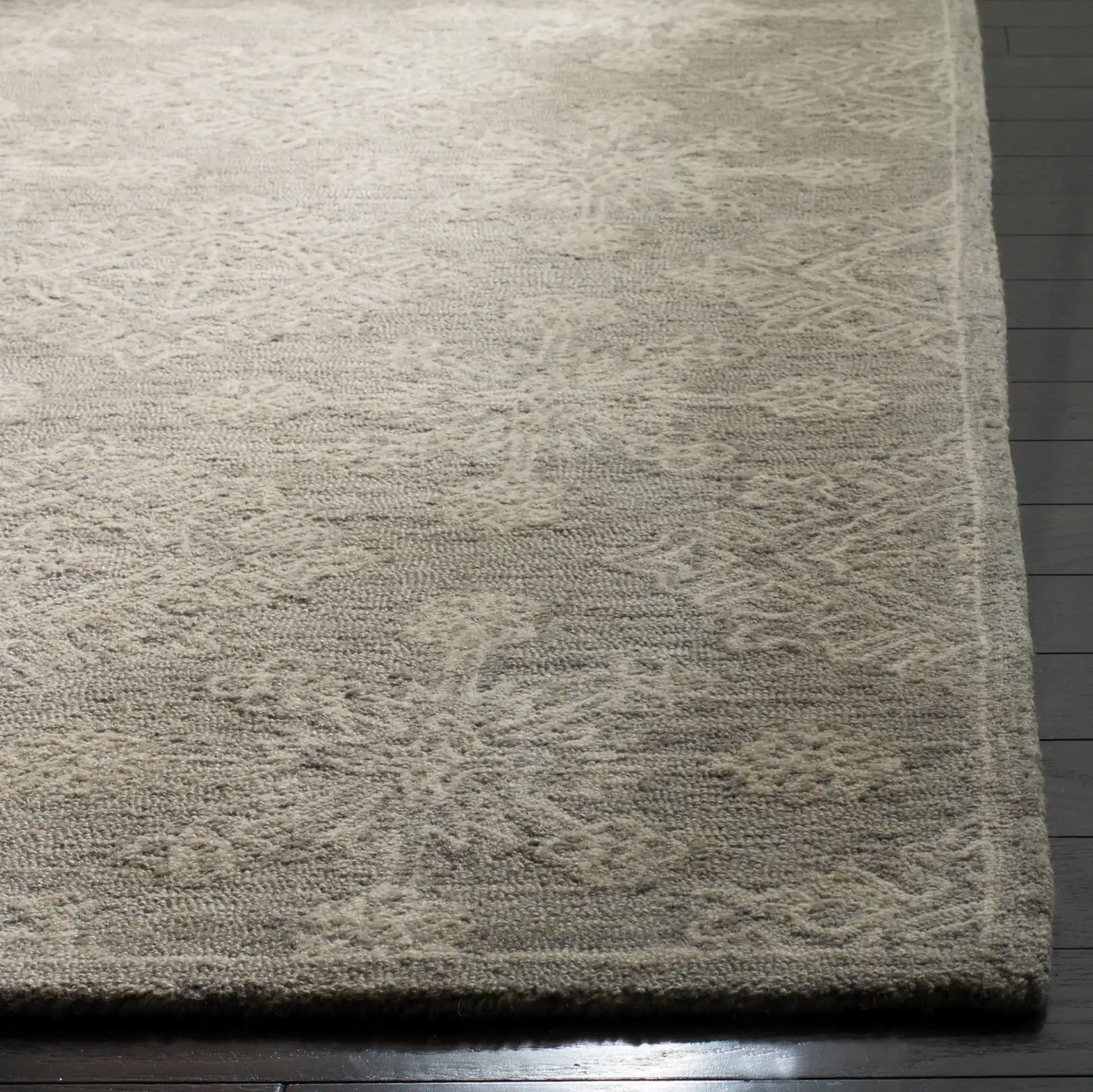 Blossom Diamond Medallion Hand-Tufted Wool Rug in Light Beige in a styled room