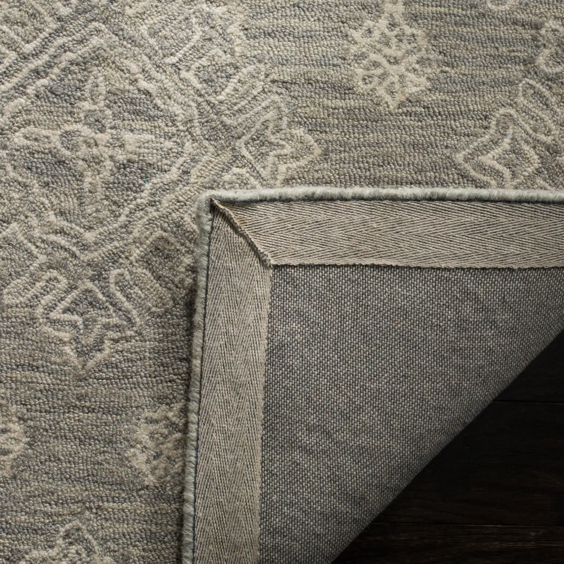 Blossom Diamond Medallion Hand-Tufted Wool Rug in Light Beige in a styled room