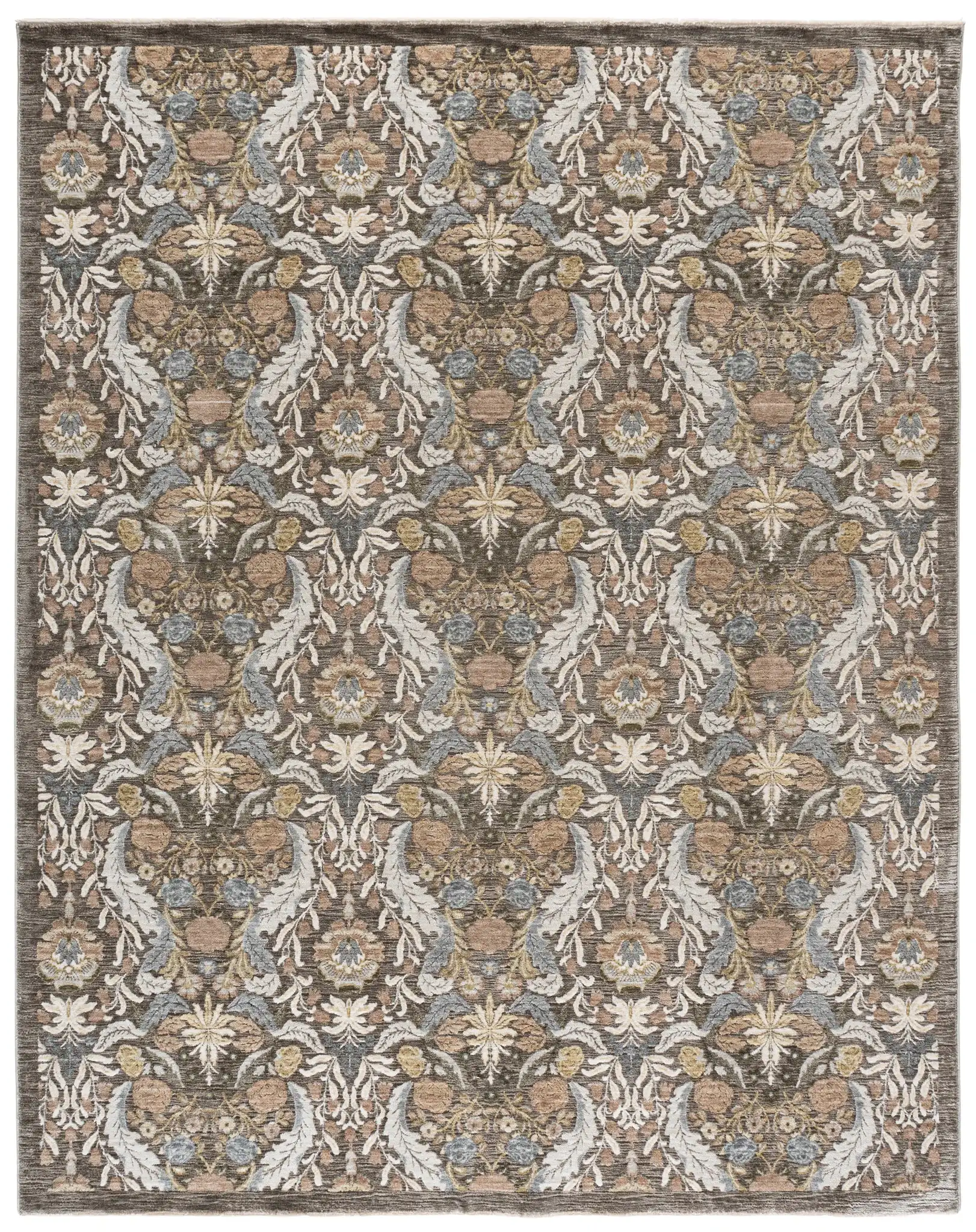 Bloom Damask Floral Rug in Ivory / Gray