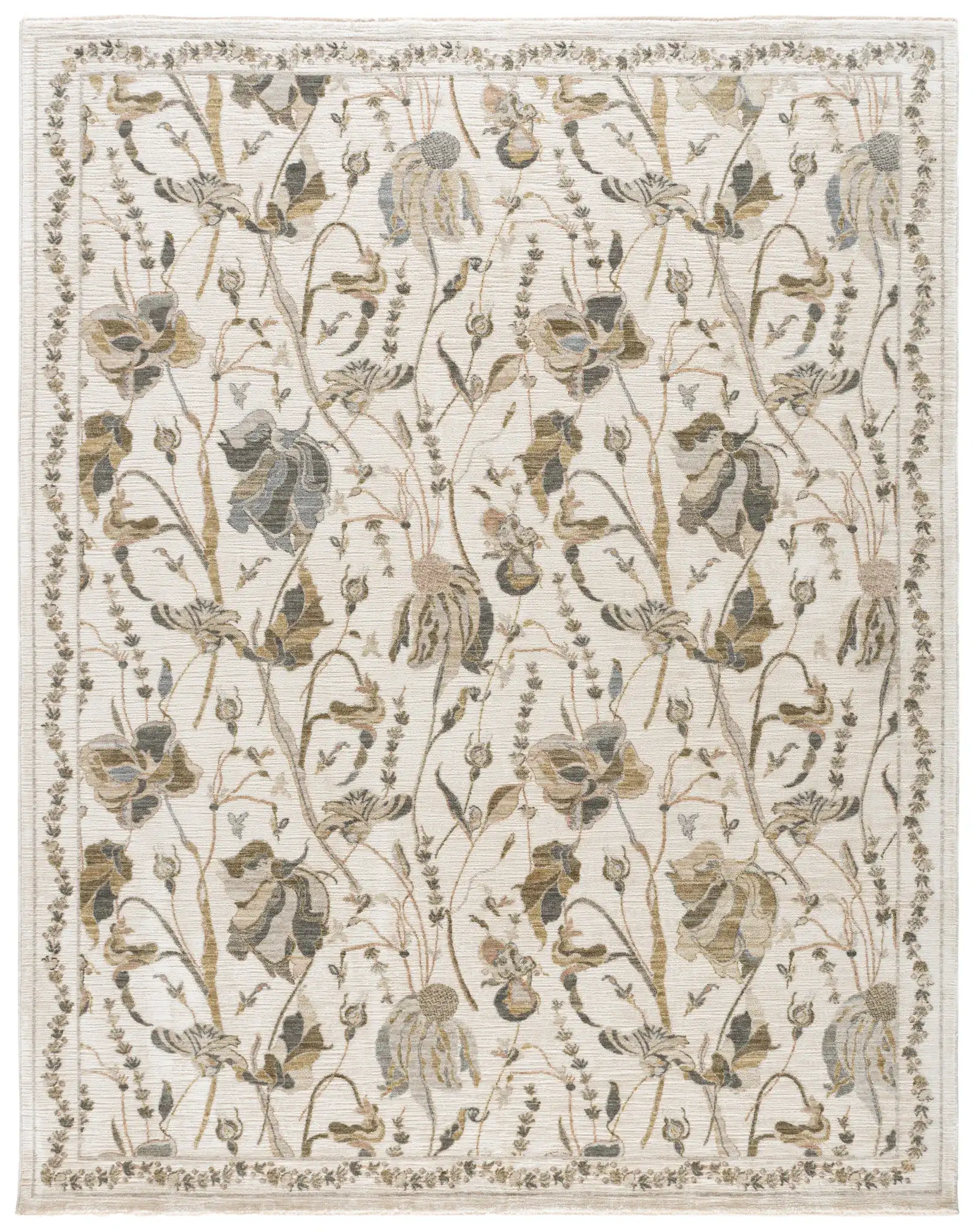 Bloom Traditional Floral Rug in Ivory / Gray