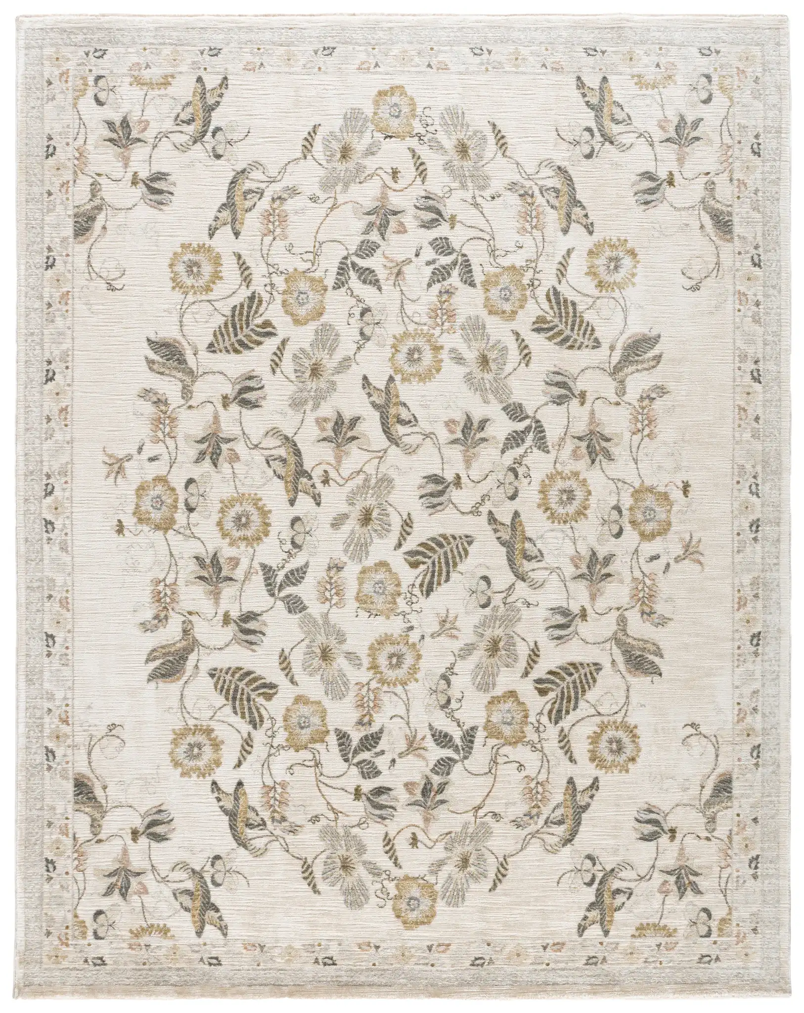 Bloom Traditional Floral Rug in Ivory / Light Gray