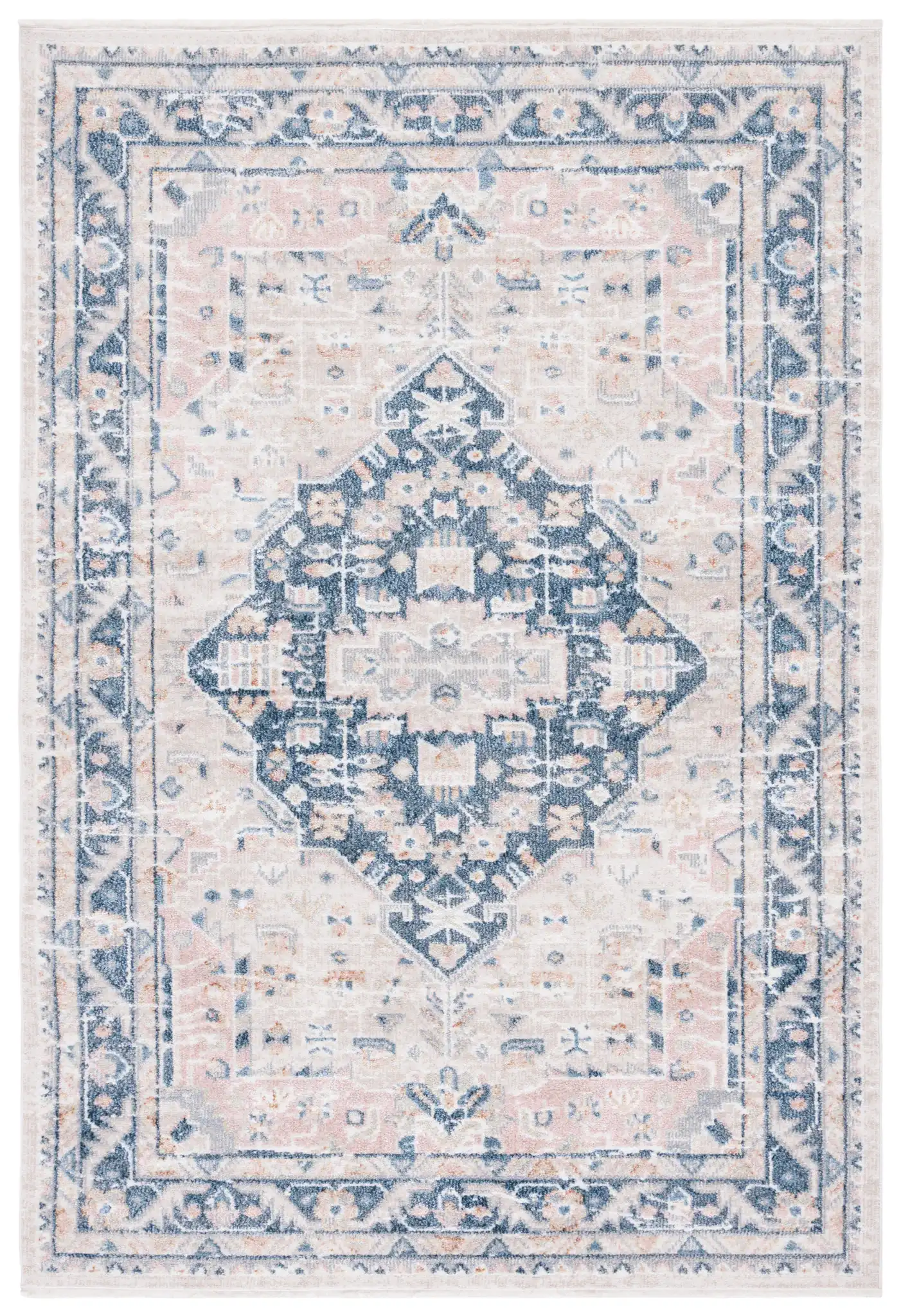 Blair Medallion Border Washable Rug in Beige / Navy