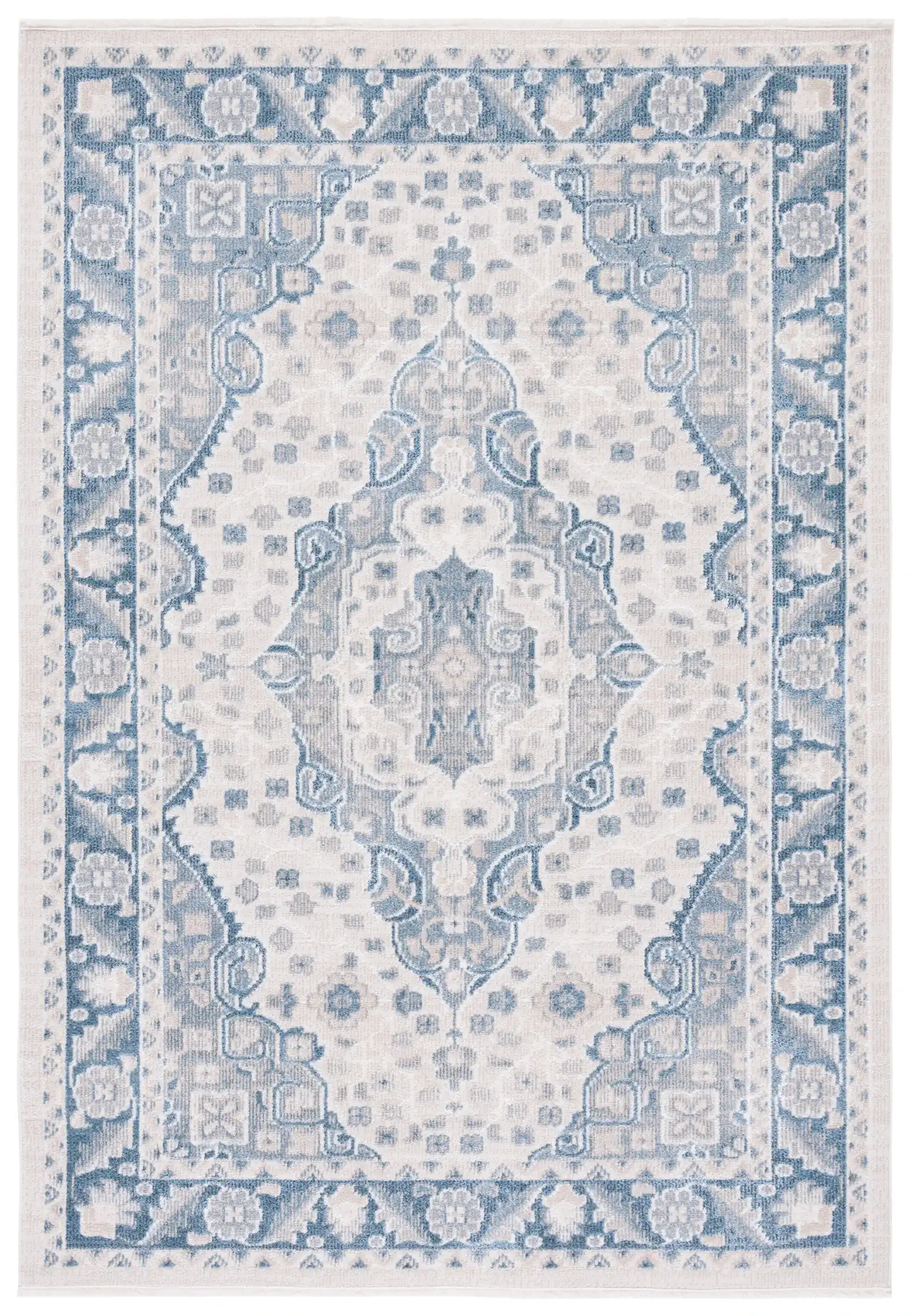 Blair Washable Medallion Bordered Rug in Beige / Gray Blue