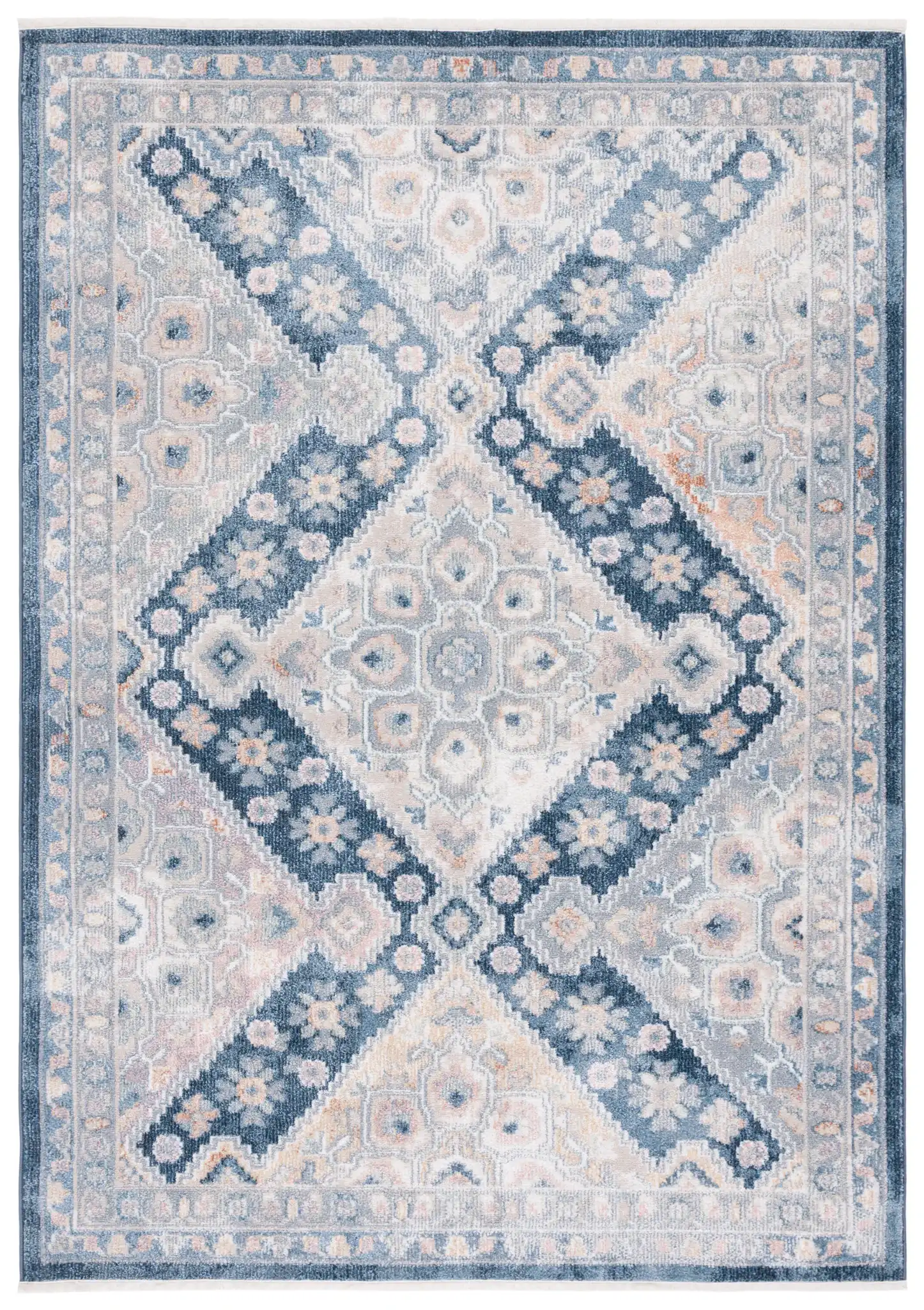Blair Geometric Diamond Medallion Washable Rug in Gray / Navy