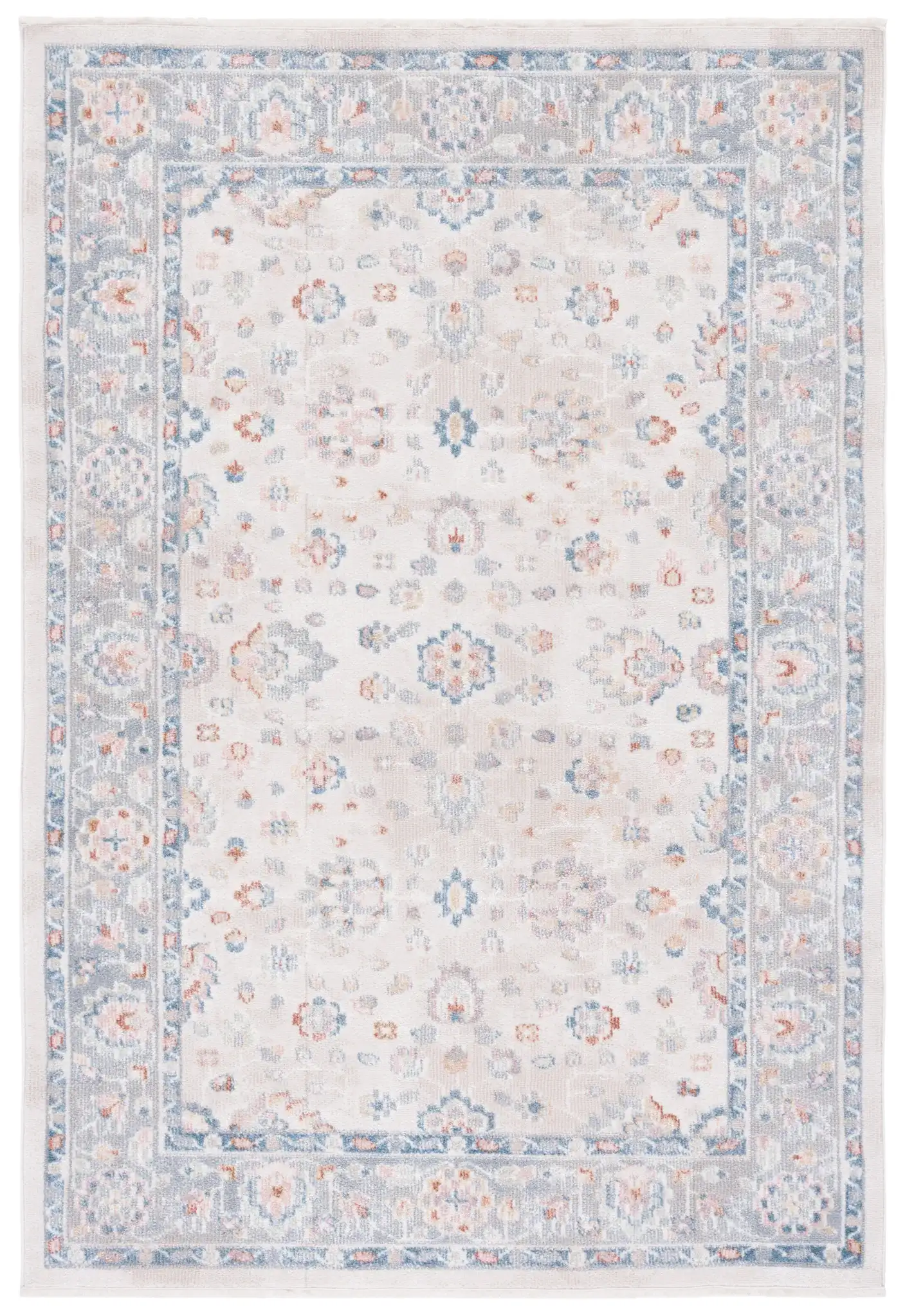 Blair Floral Bordered Washable Rug in Beige / Gray