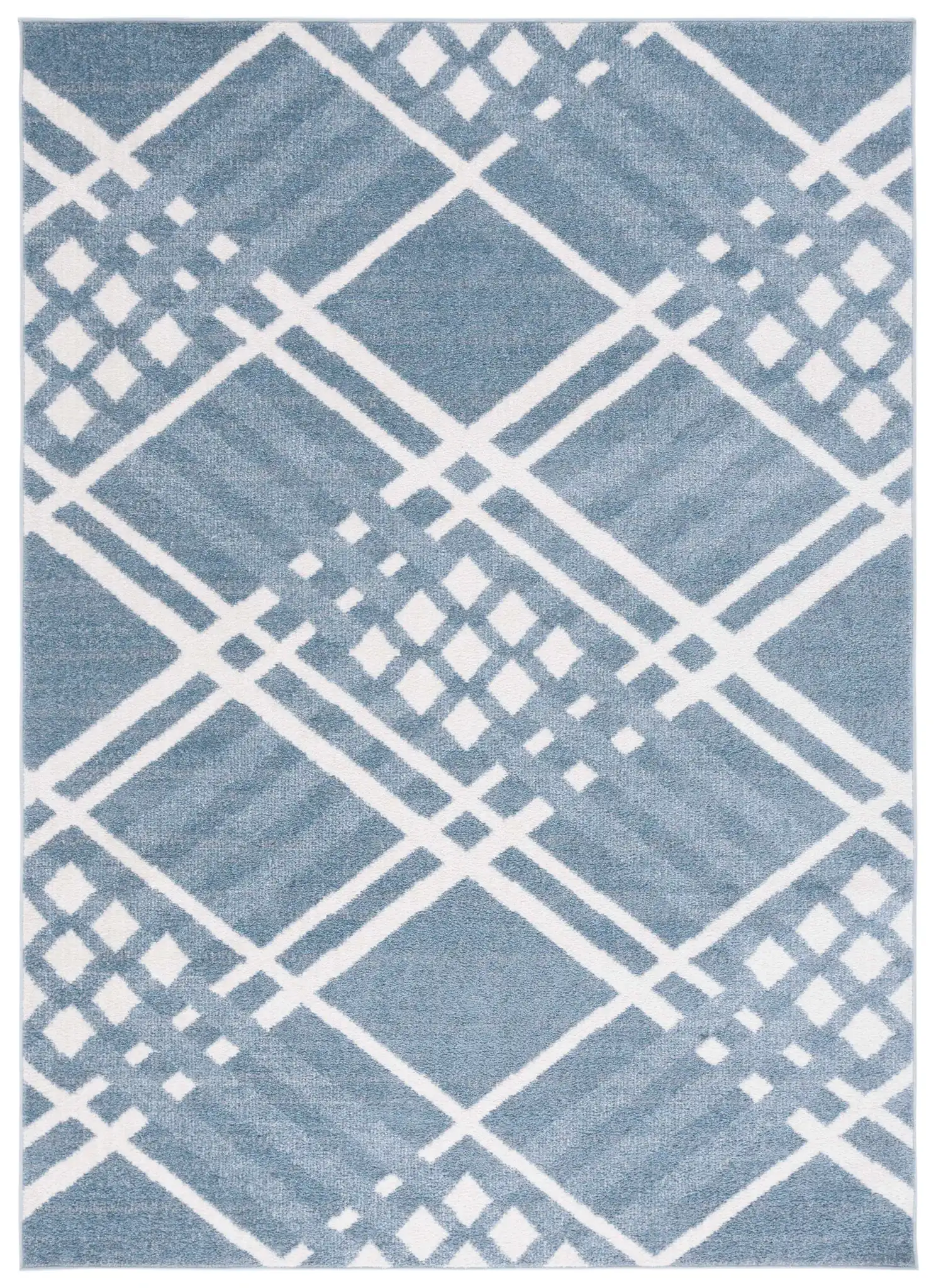 Blair Diamond Lattice Washable Rug in Blue / Ivory