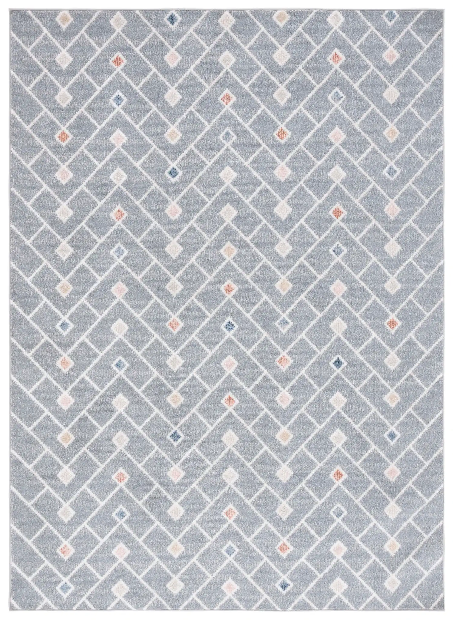 Blair Chevron Lattice Washable Rug in Gray / Multicolor