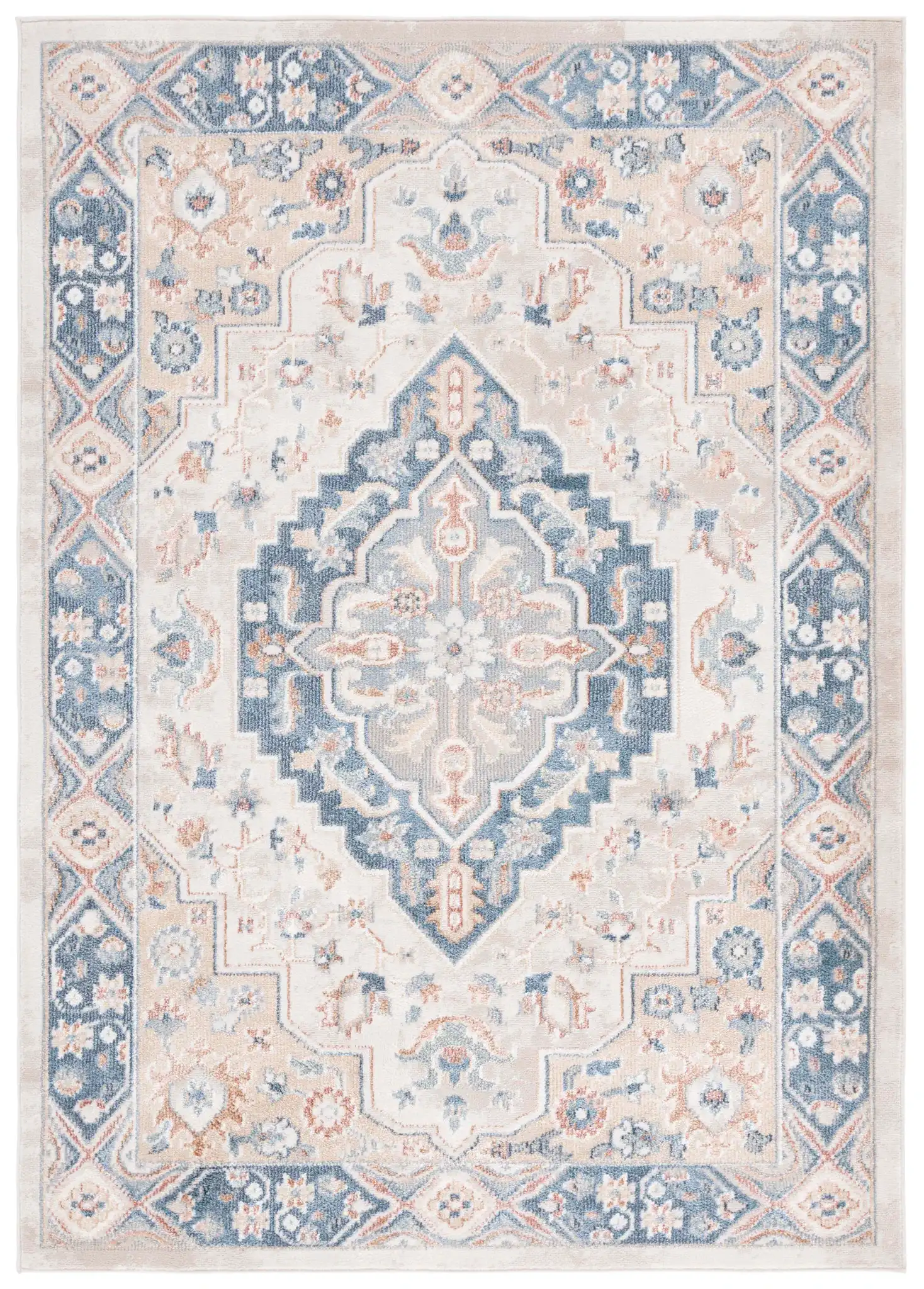 Blair Tribal Medallion Washable Rug in Ivory / Blue