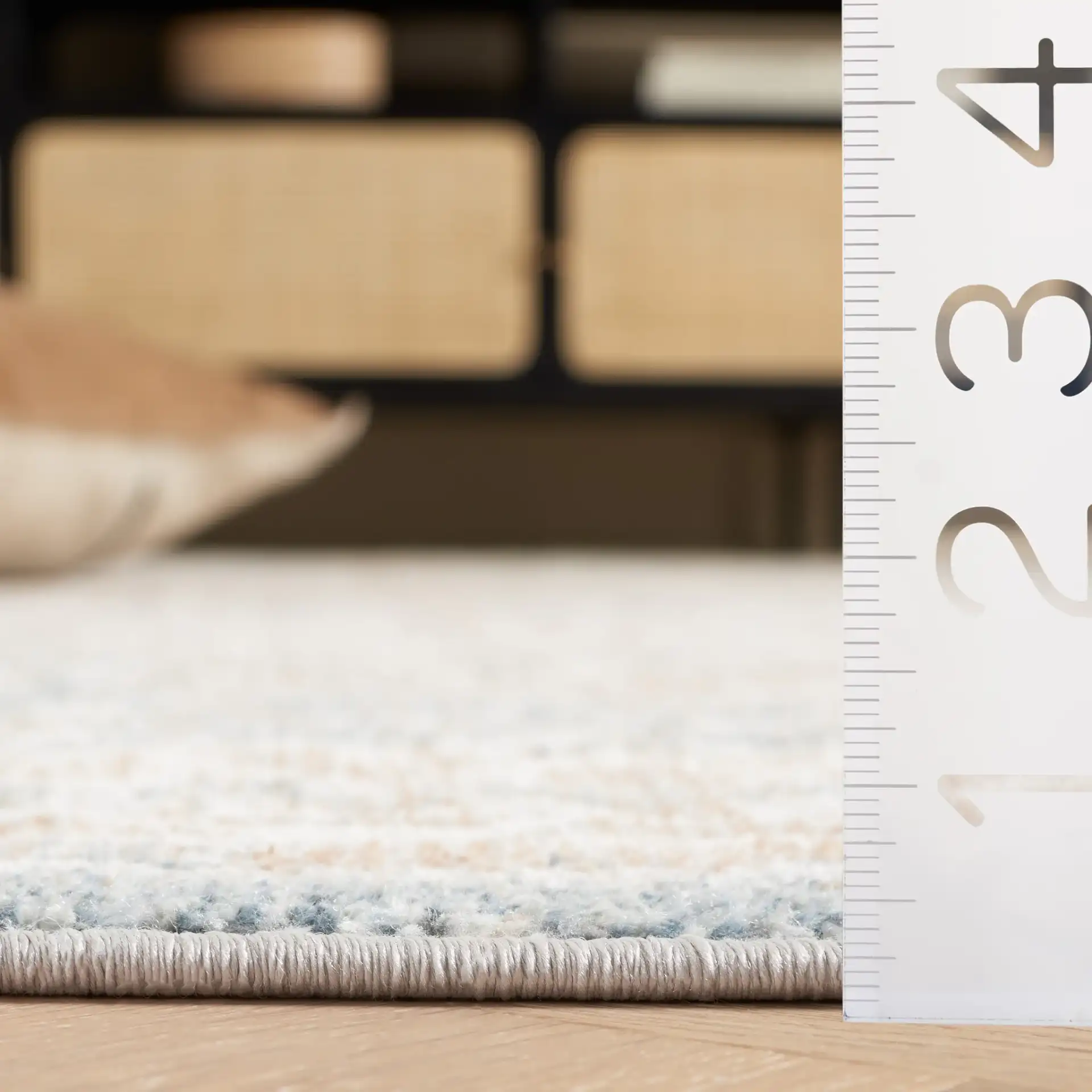 Blair Bordered Floral Washable Rug in Ivory / Blue in a styled room