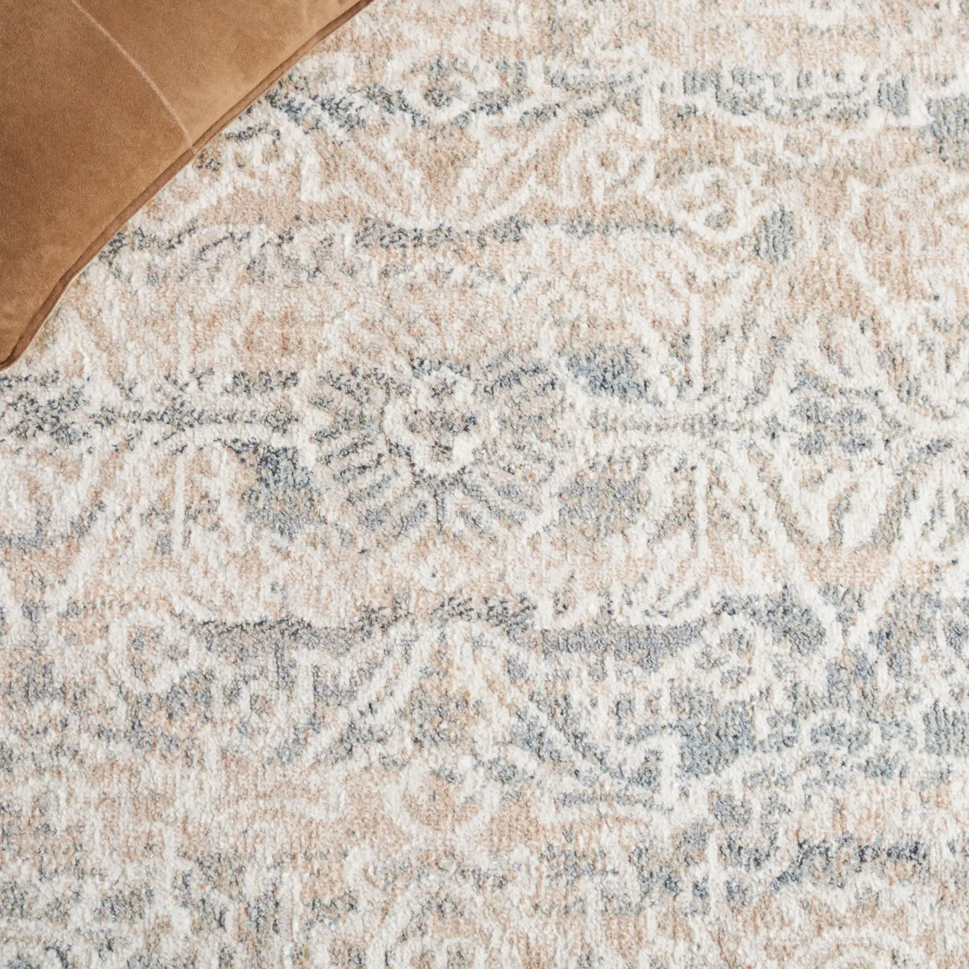 Blair Bordered Floral Washable Rug in Ivory / Blue in a styled room
