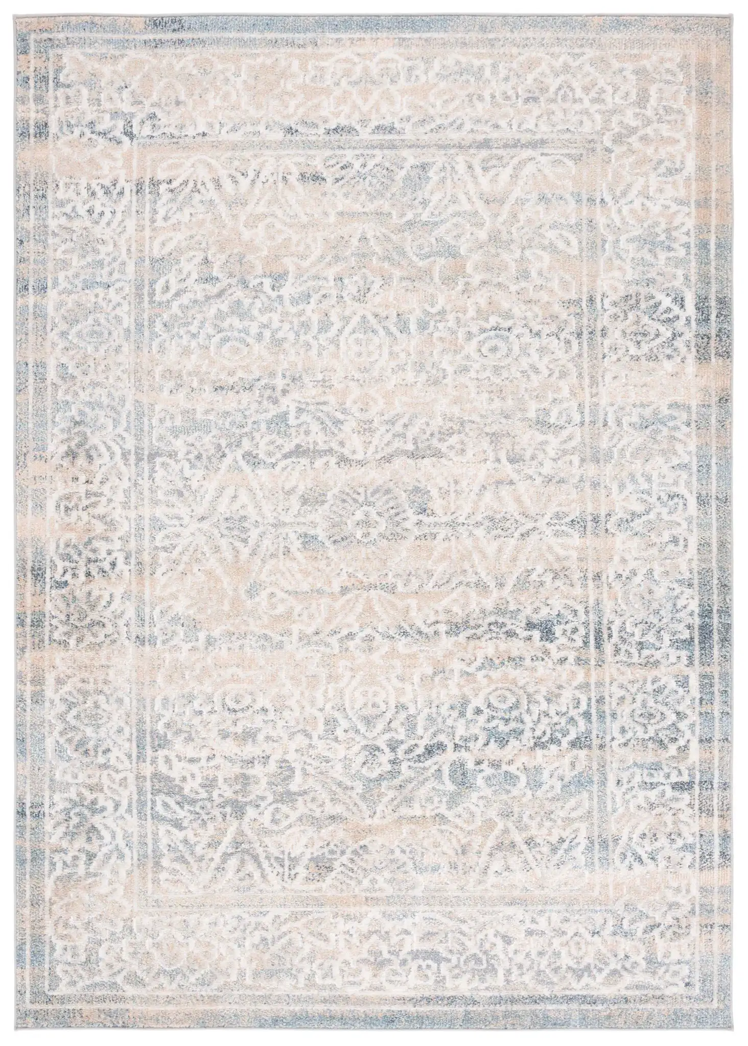 Blair Bordered Floral Washable Rug in Ivory / Blue