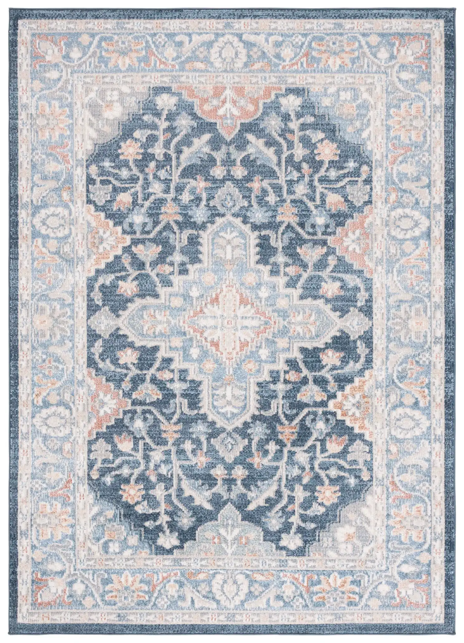 Blair Floral Medallion Washable Rug in Navy / Blue