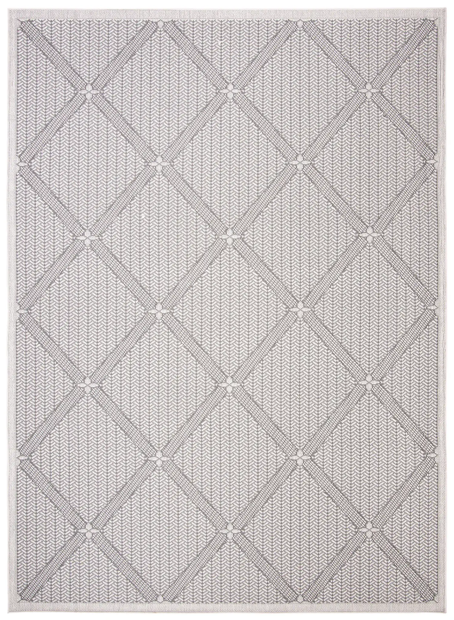 Bermuda Diamond Lattice Washable Outdoor Rug in Cream / Gray, detail view