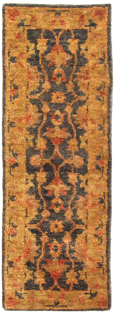 Bohemian Vine And Blossom Hand-Tufted Rug in Charcoal / Gold, detail view
