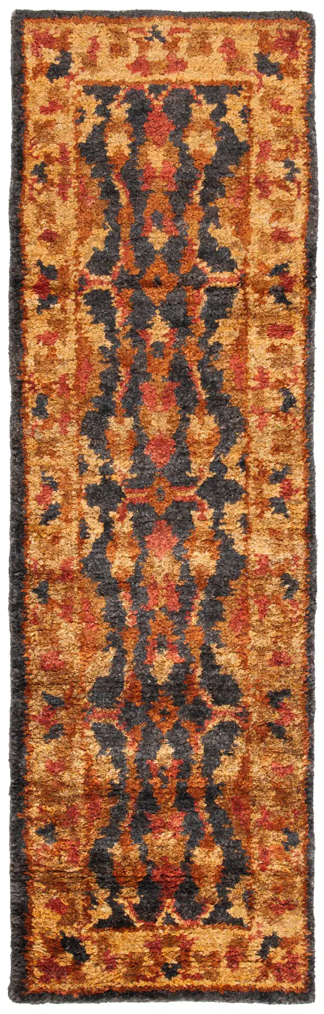 Bohemian Vine And Blossom Hand-Tufted Rug in Charcoal / Gold, detail view