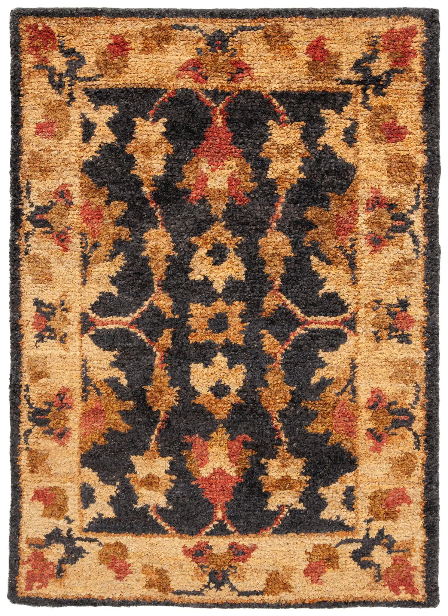 Bohemian Vine And Blossom Hand-Tufted Rug in Charcoal / Gold, detail view