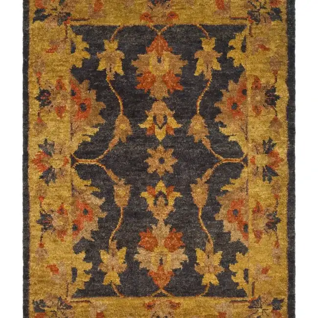 Bohemian Vine And Blossom Hand-Tufted Rug in Charcoal / Gold, detail view