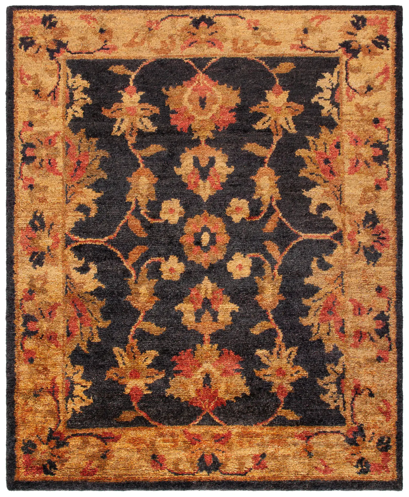 Bohemian Vine And Blossom Hand-Tufted Rug in Charcoal / Gold