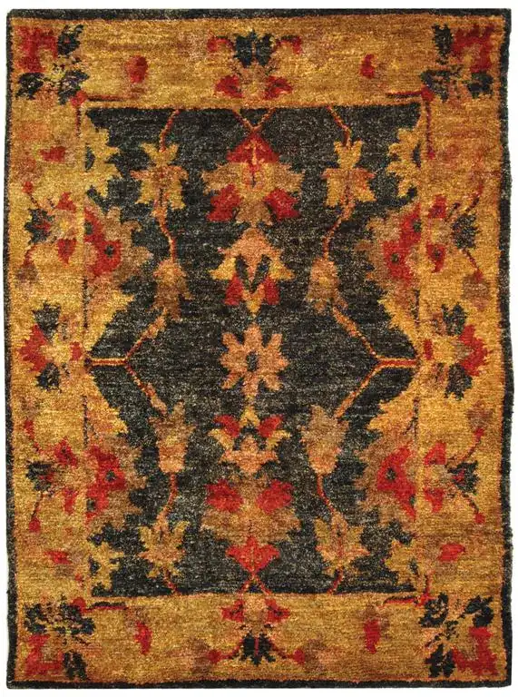 Bohemian Vine And Blossom Hand-Tufted Rug in Charcoal / Gold, detail view