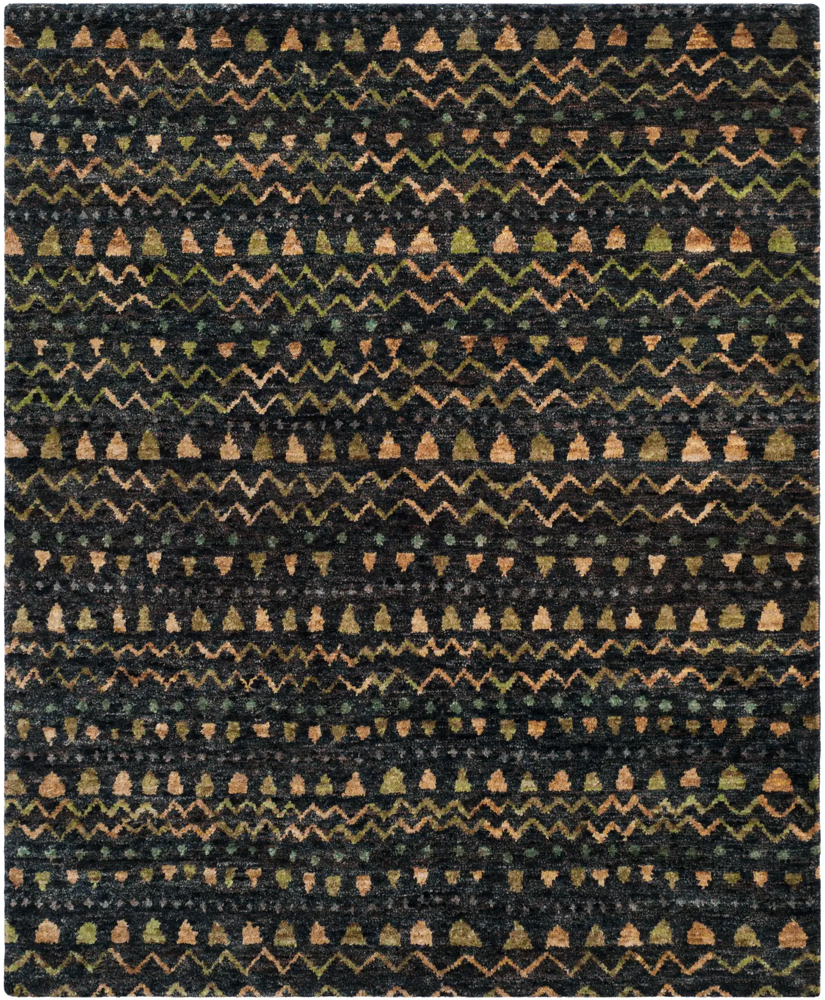 Bohemian Banded Chevron Hand-Knotted Jute Rug in Black / Gold