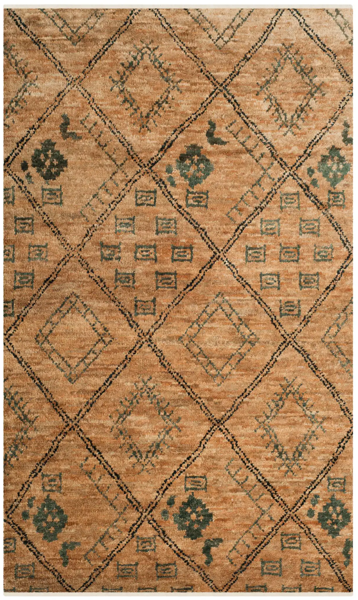Bohemian Diamond Lattice Hand-Knotted Rug in Natural / Deep Teal