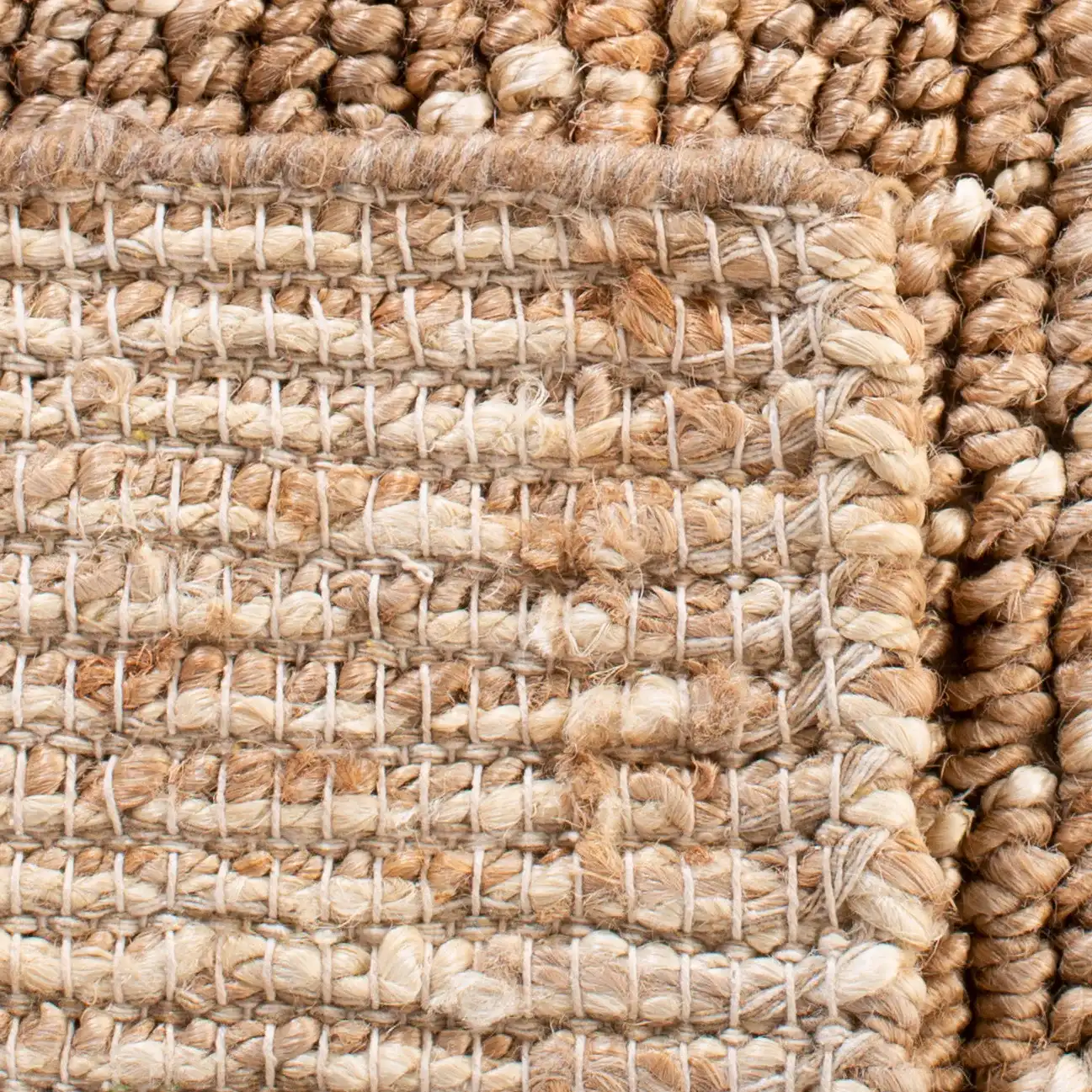 Bohemian Diamond Hand-Woven Jute Rug in Natural / Ivory in a styled room