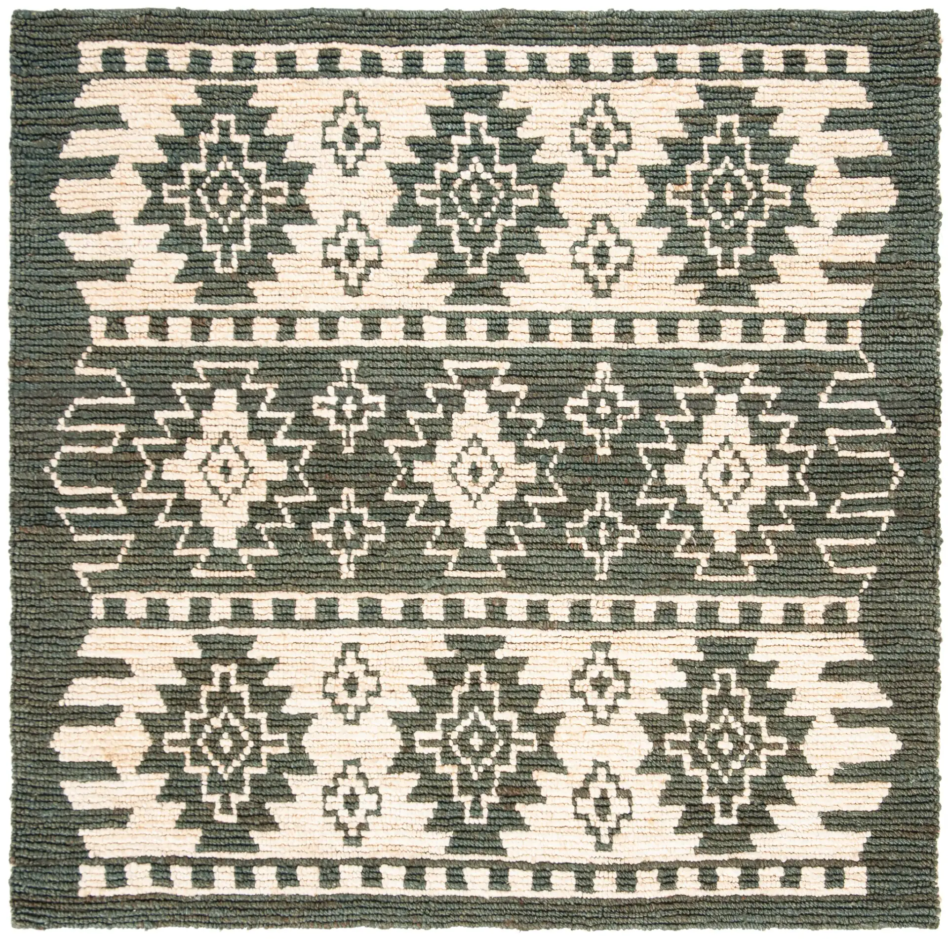 Bohemian Stepped Diamond Hand-Woven Jute Rug in Gray / Beige