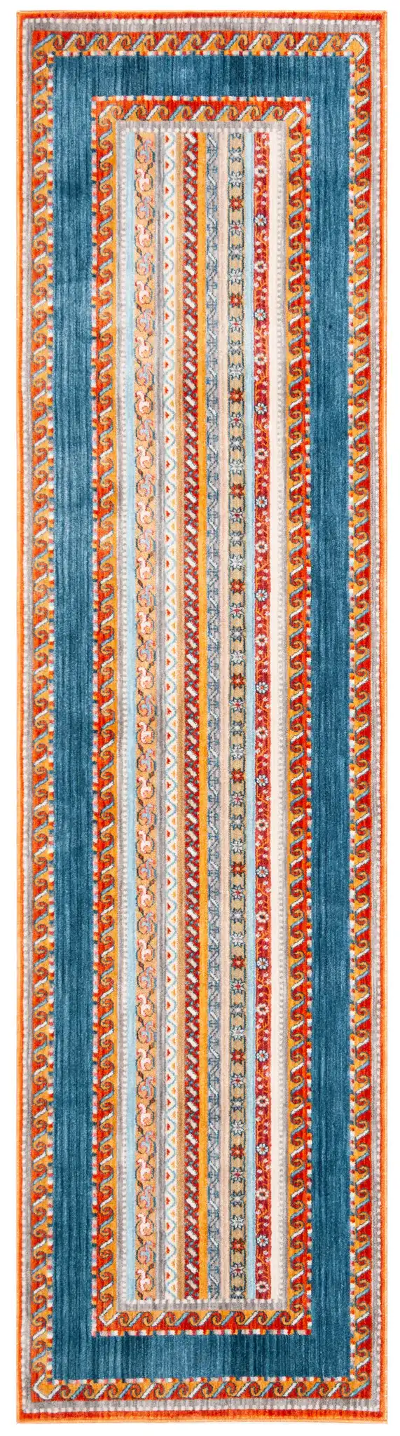 Bokhara Striped Border Rug in Blue / Orange, detail view