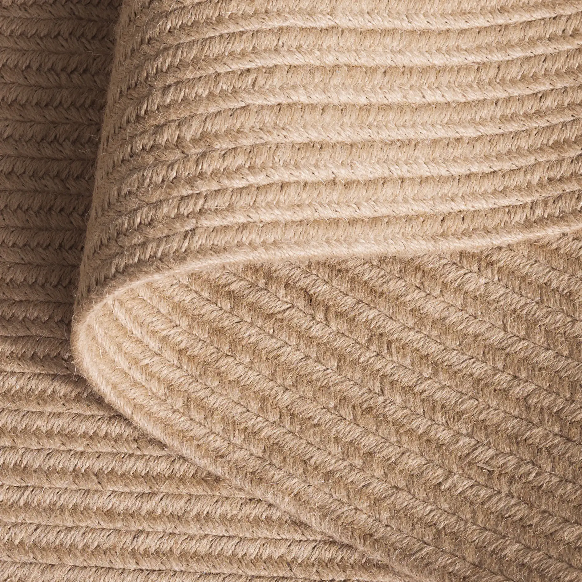 Braided Solid Oval Hand-Woven Rug in Natural in a styled room