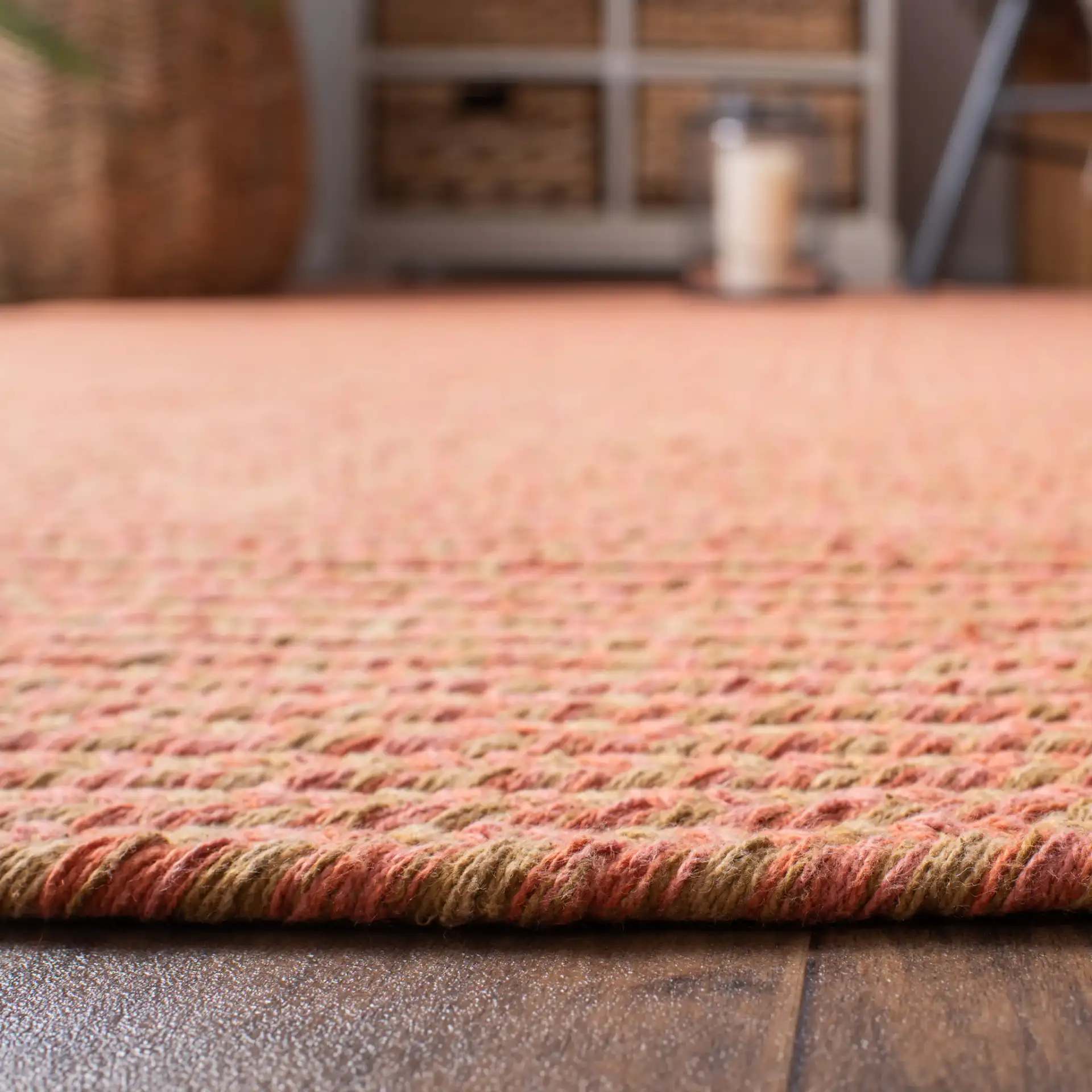 Braided Solid Oval Hand-Woven Cotton Rug in Multicolor in a styled room