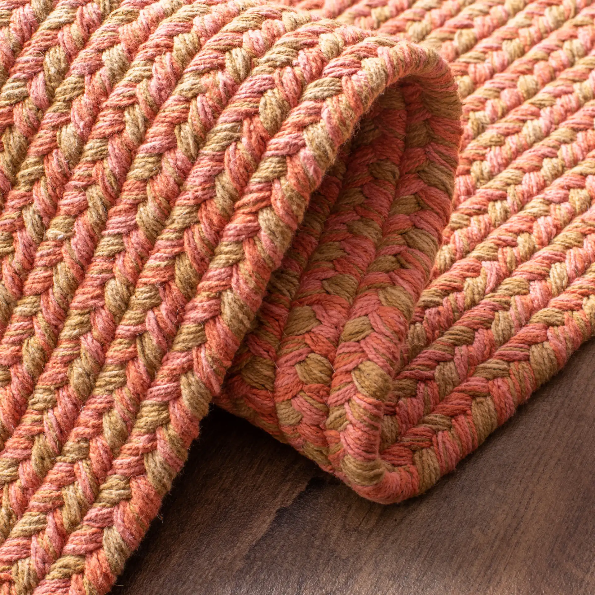 Braided Solid Oval Hand-Woven Cotton Rug in Multicolor in a styled room