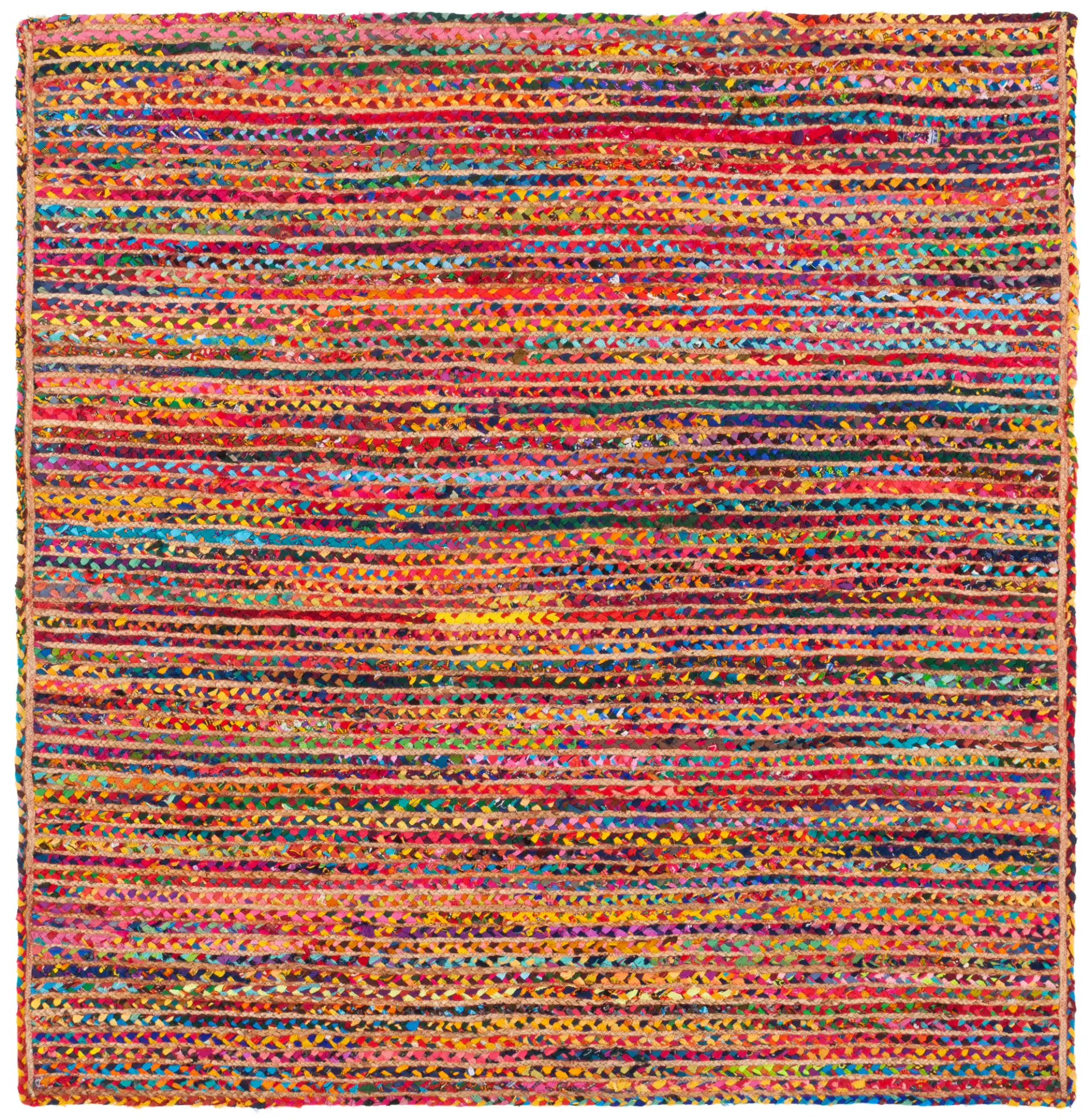 Braided Coastal Striped Jute Rug in Natural / Multicolor