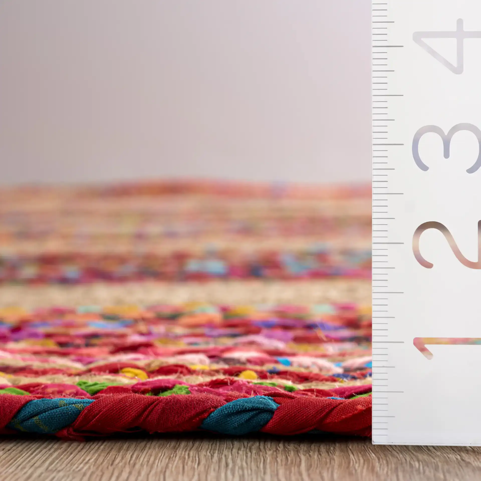 Braided Coastal Geometric Cotton & Jute Hand-Woven Rug in Pink / Sage in a styled room