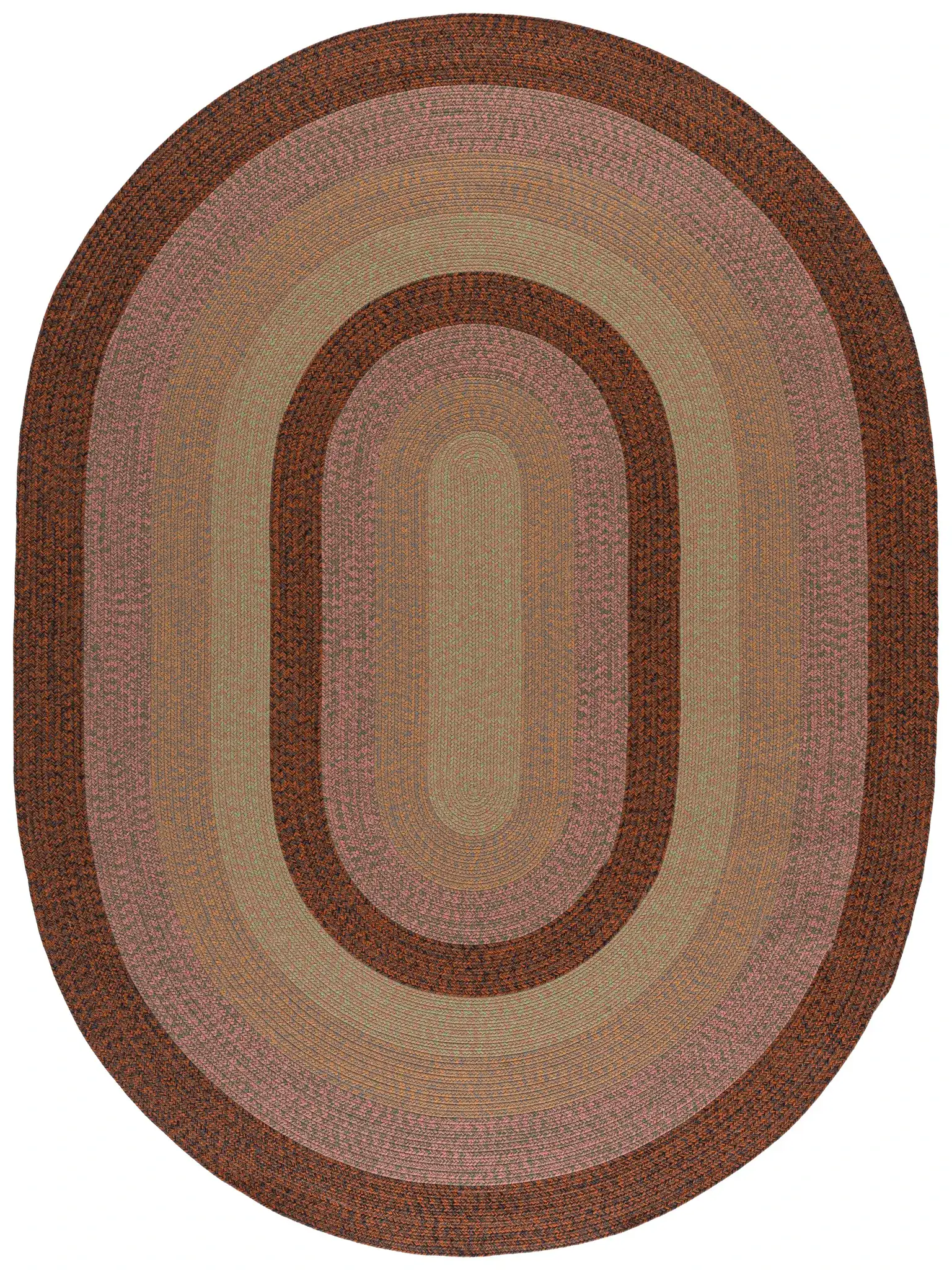 Braided Oval Band Washable Outdoor Rug in Dark Brown / Light Green