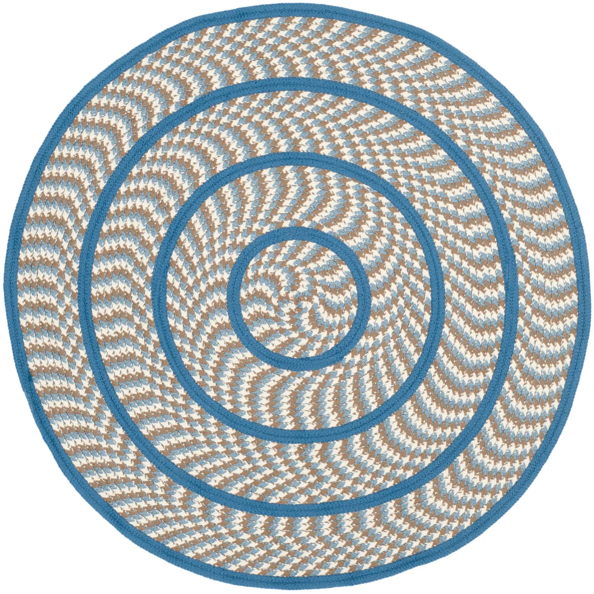 Braided Concentric Oval Hand-Woven Rug in Ivory / Blue