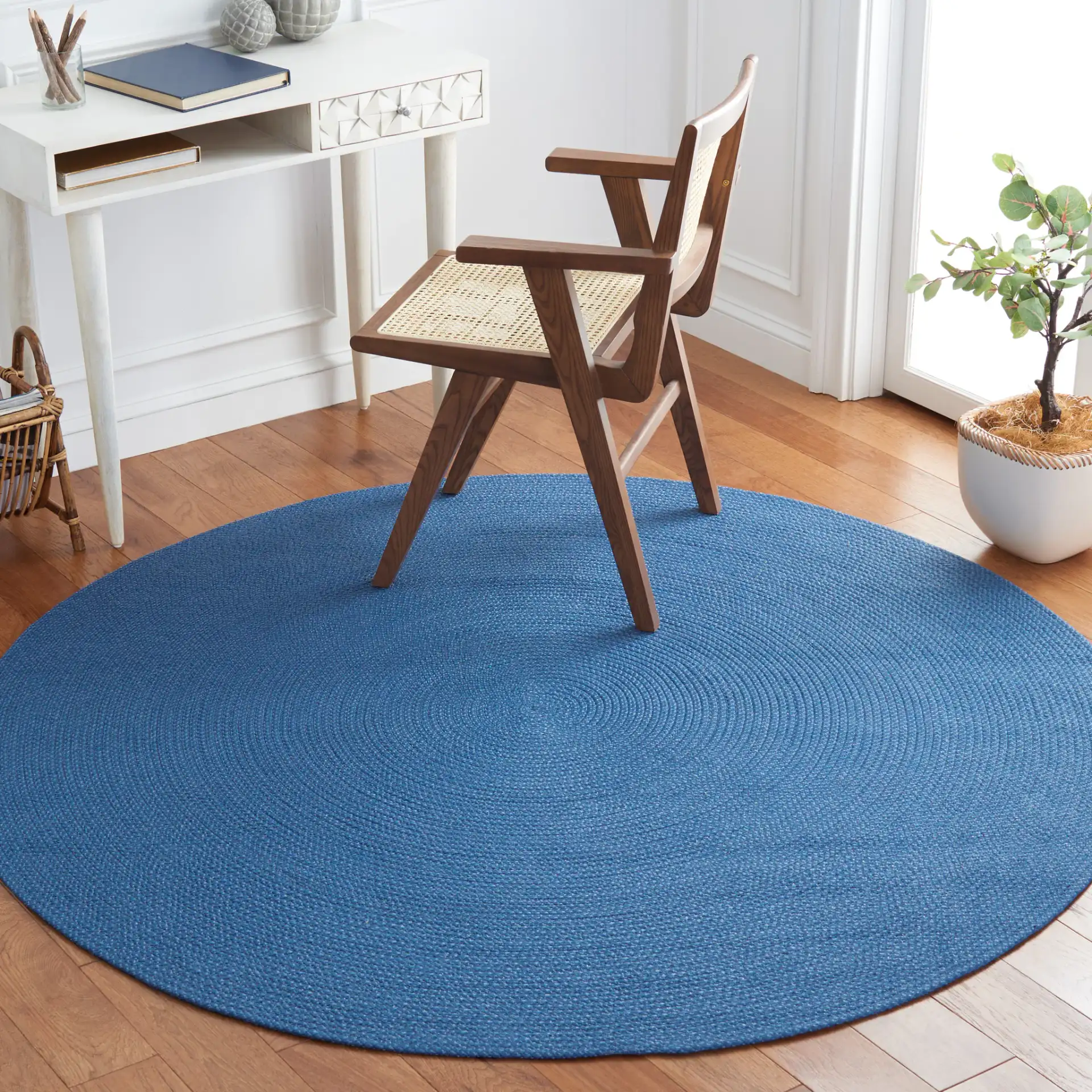 Braided Coastal Solid Hand-Woven Rug in Blue