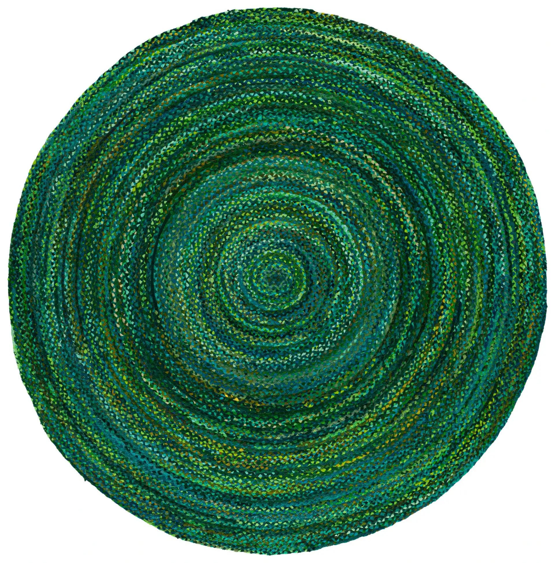Braided Coastal Spiral Hand-Woven Cotton Rug in Green