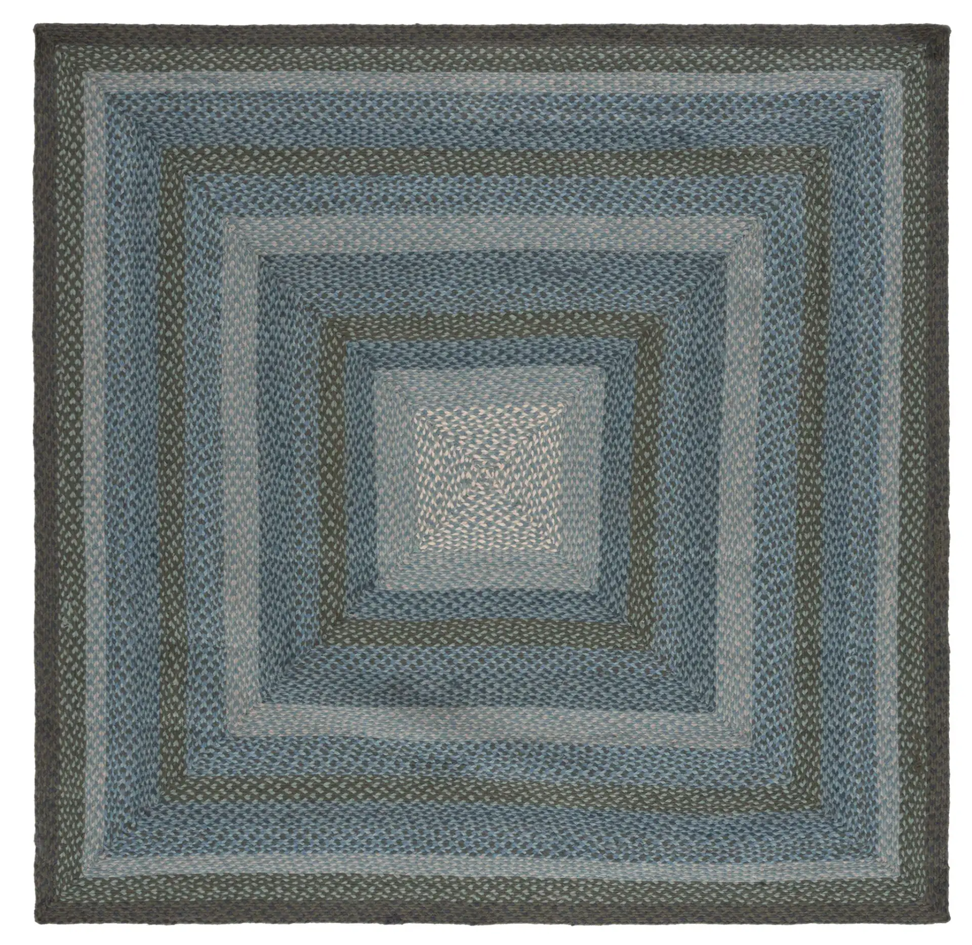 Braided Coastal Geometric Jute Rug in Light Blue / Green