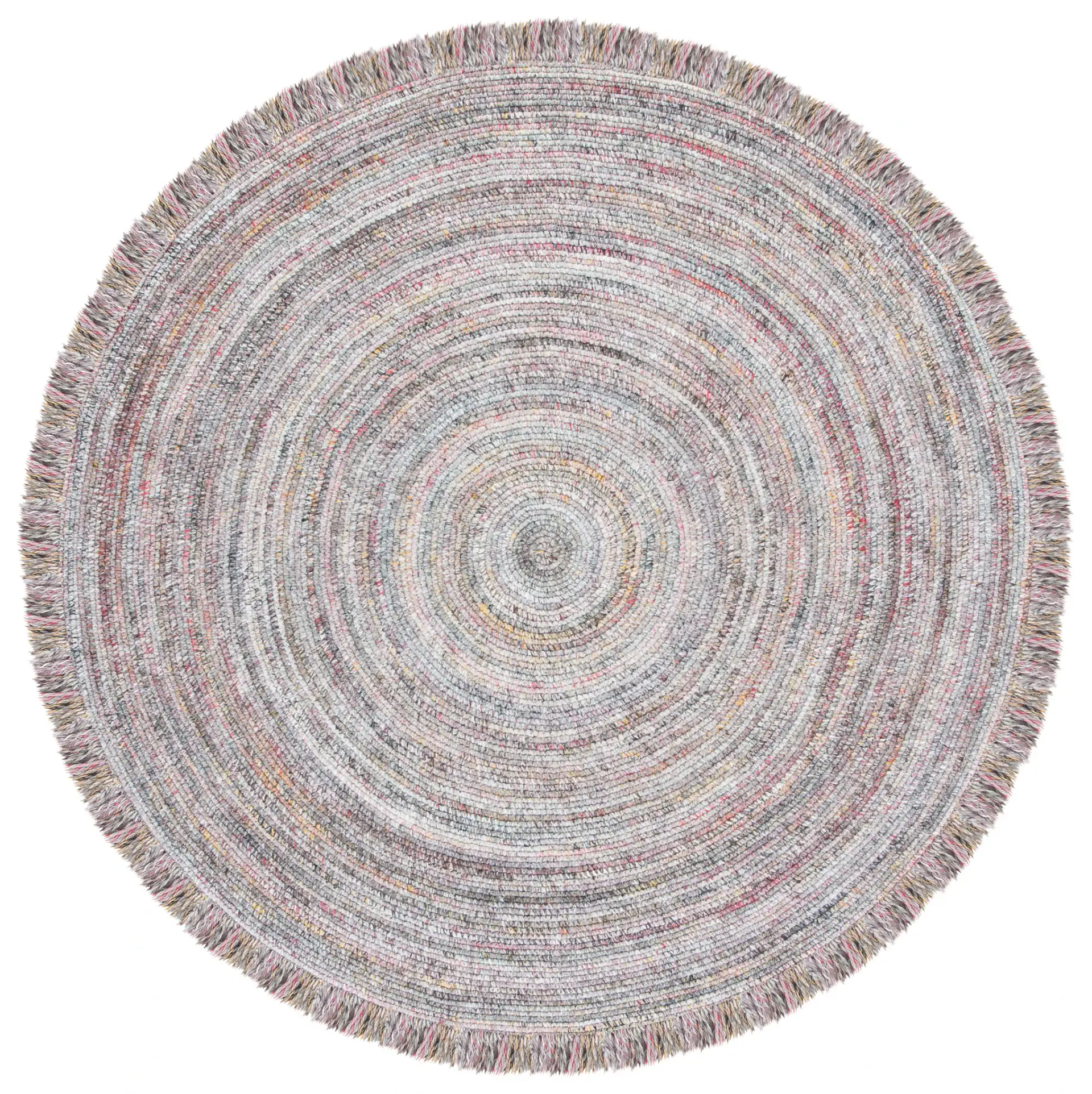 Braided Coastal Fringed Hand-Woven Rug in Gray / Red