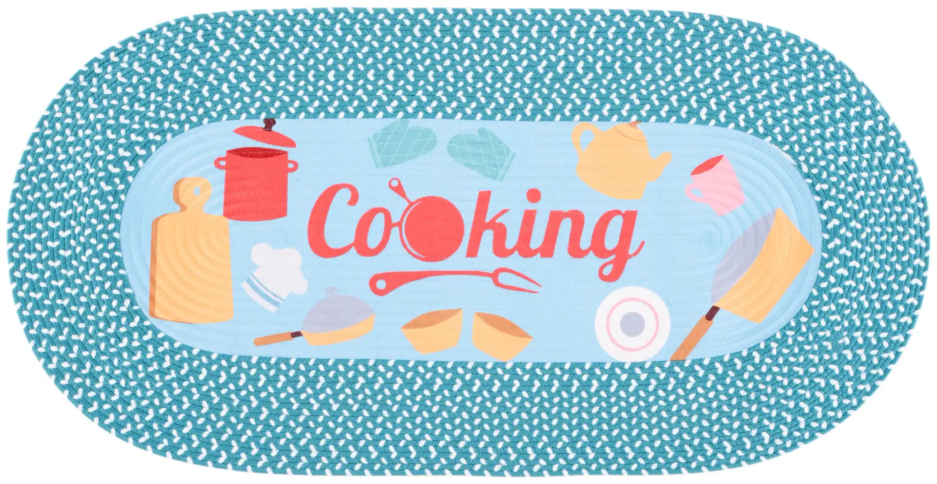 Braided Posters Kitchen Utensils Hand-Woven Washable Rug in Light Blue / Blue