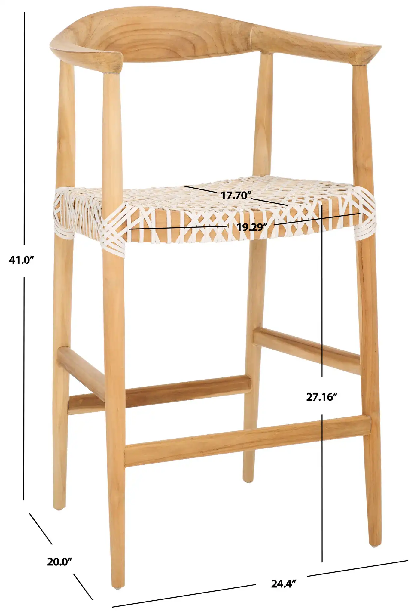 Bandelier Counter Stool in Natural / White, detail view