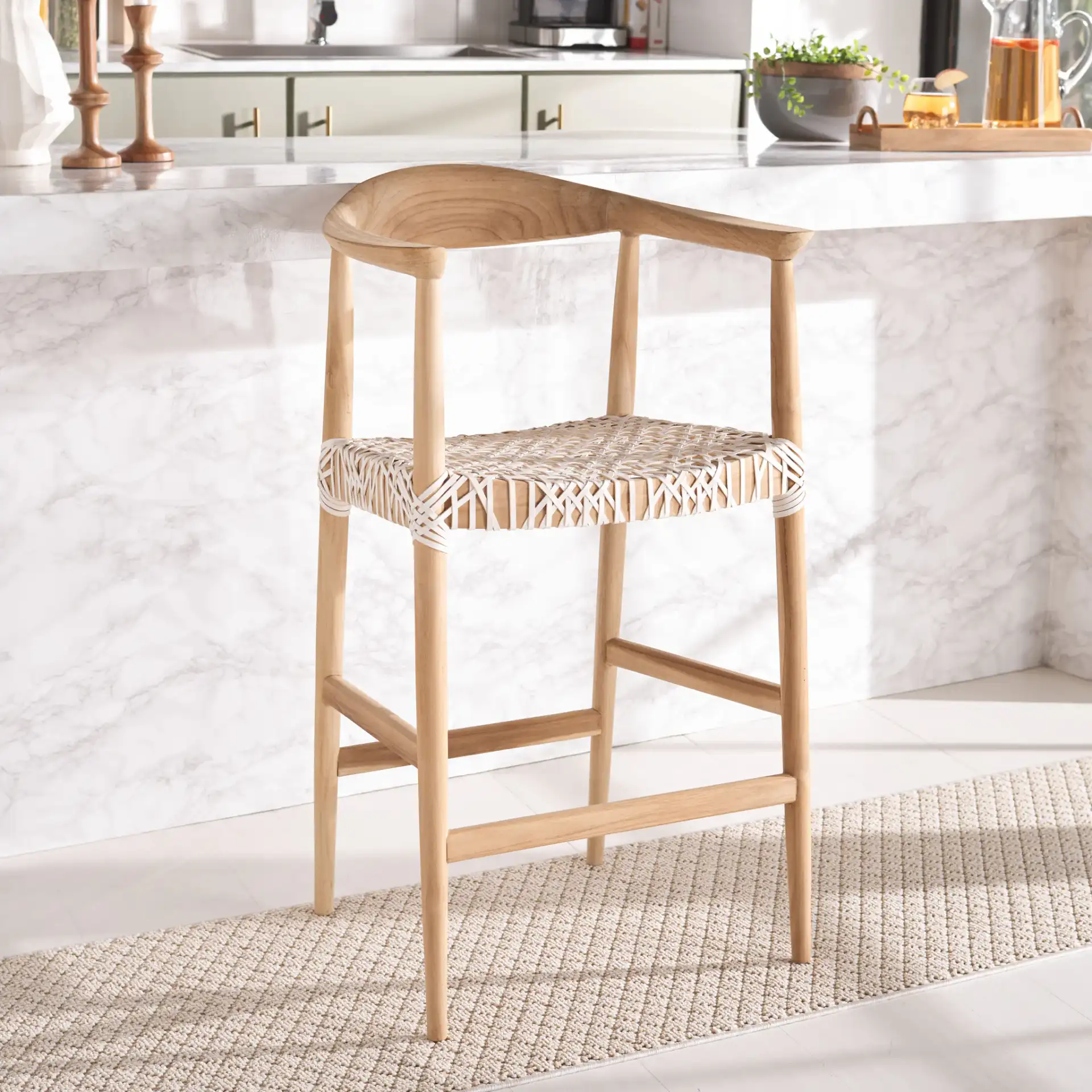 Bandelier Counter Stool in Natural / White in a styled room