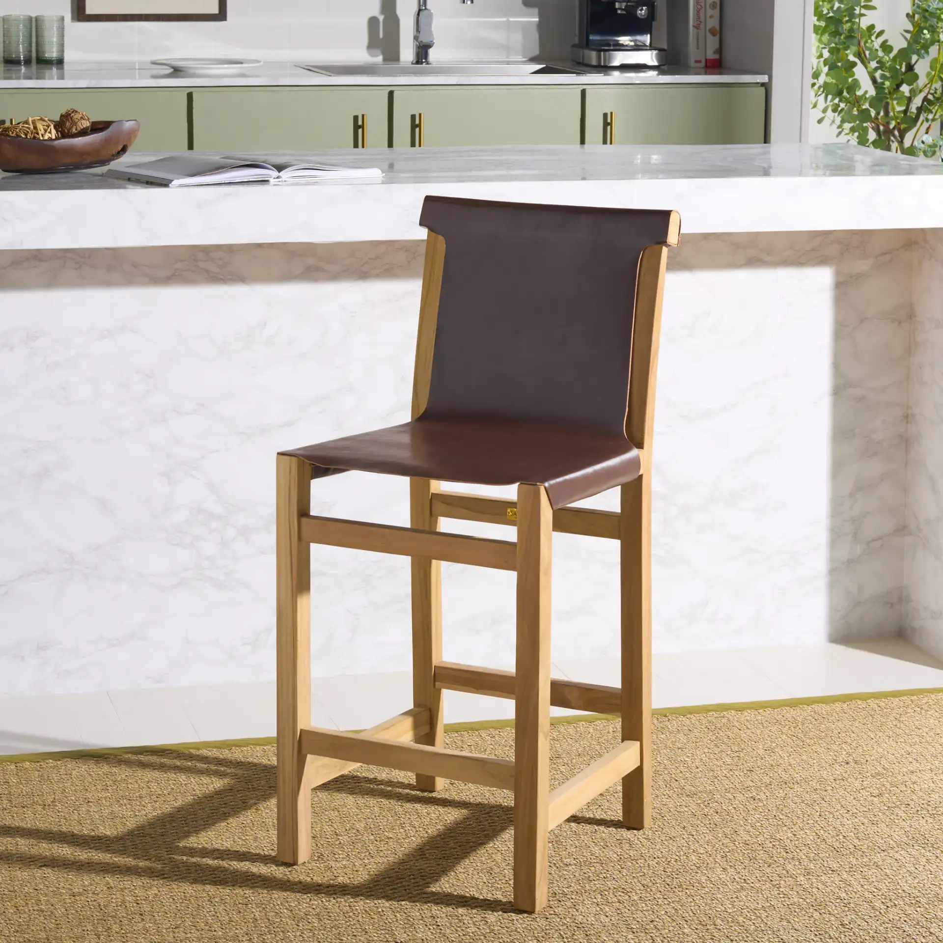 Arian Counter Stool in Cognac / Natural in a styled room