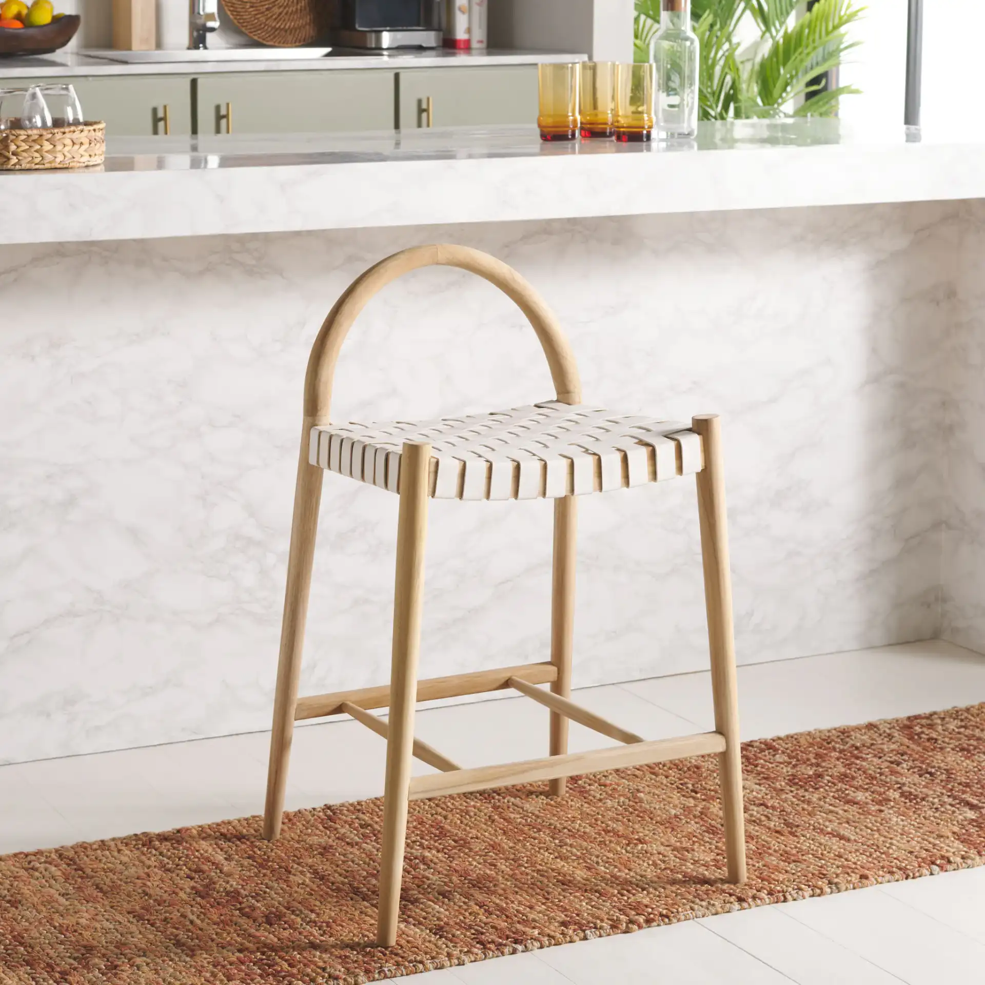 Rhyan Counter Stool in White / Natural in a styled room