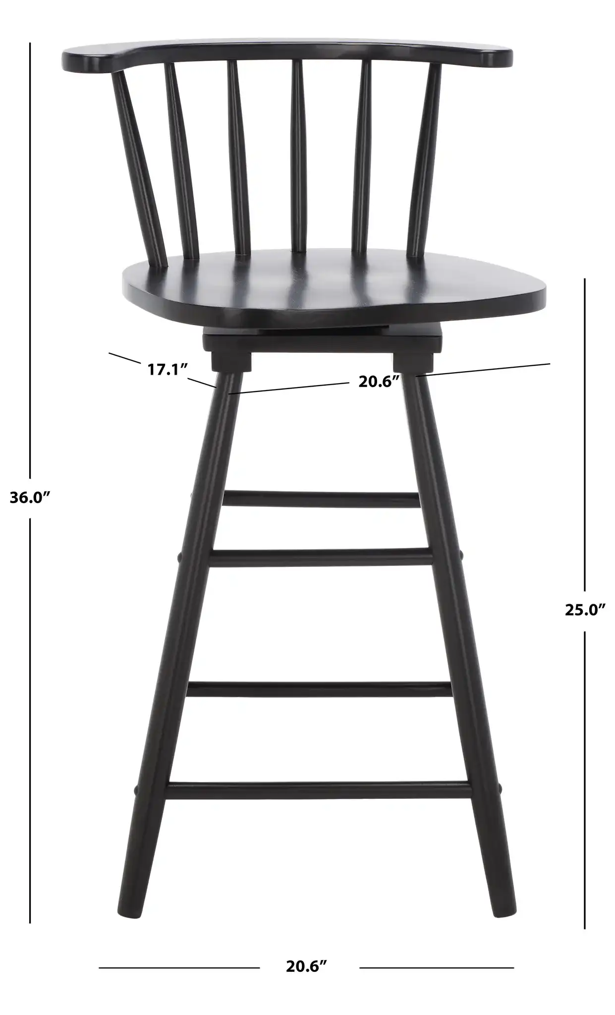 Ray Swivel Counter Stool in Black, detail view