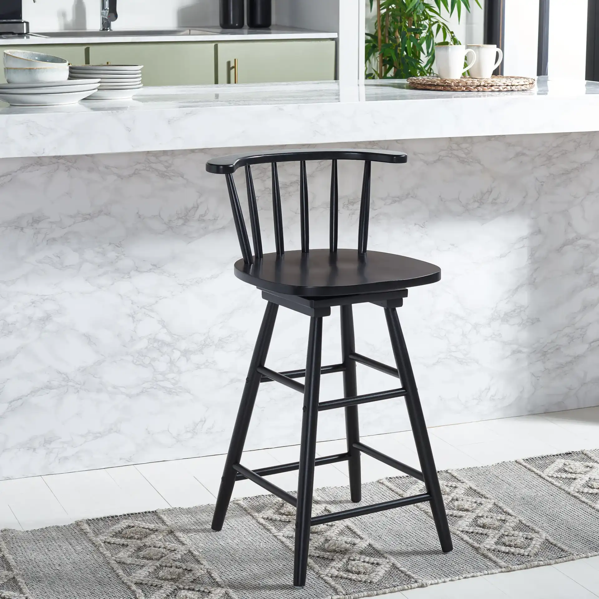 Ray Swivel Counter Stool in Black in a styled room