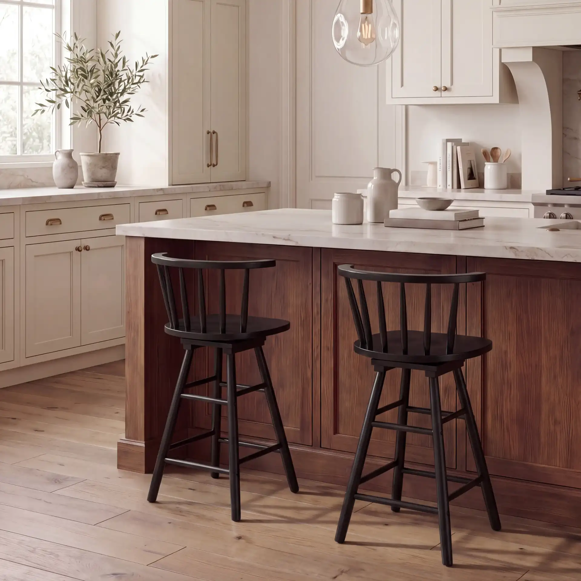 Ray Swivel Counter Stool in Black in a styled room